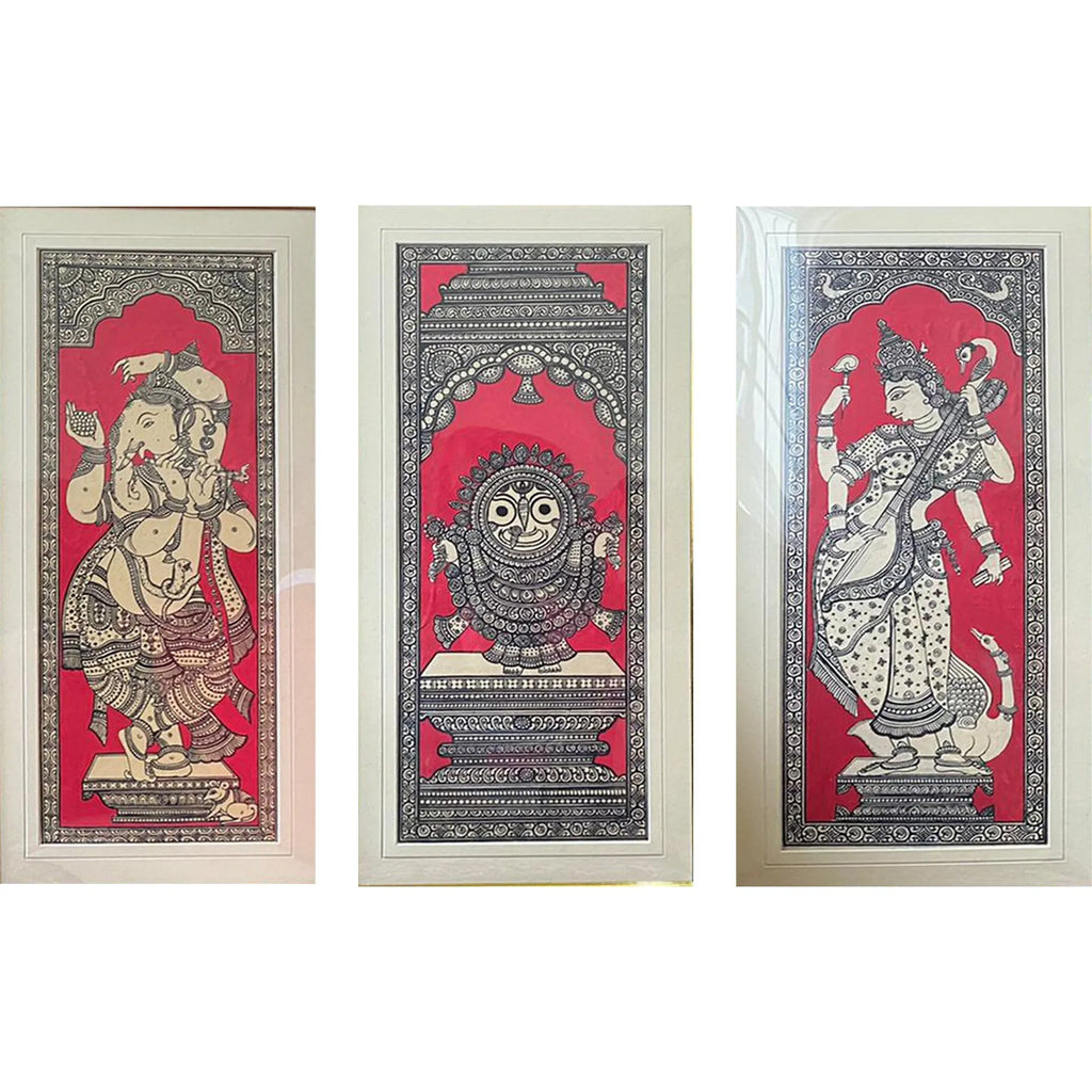 Orissa Pattachitra - Jagannath, Saraswati, Ganesh