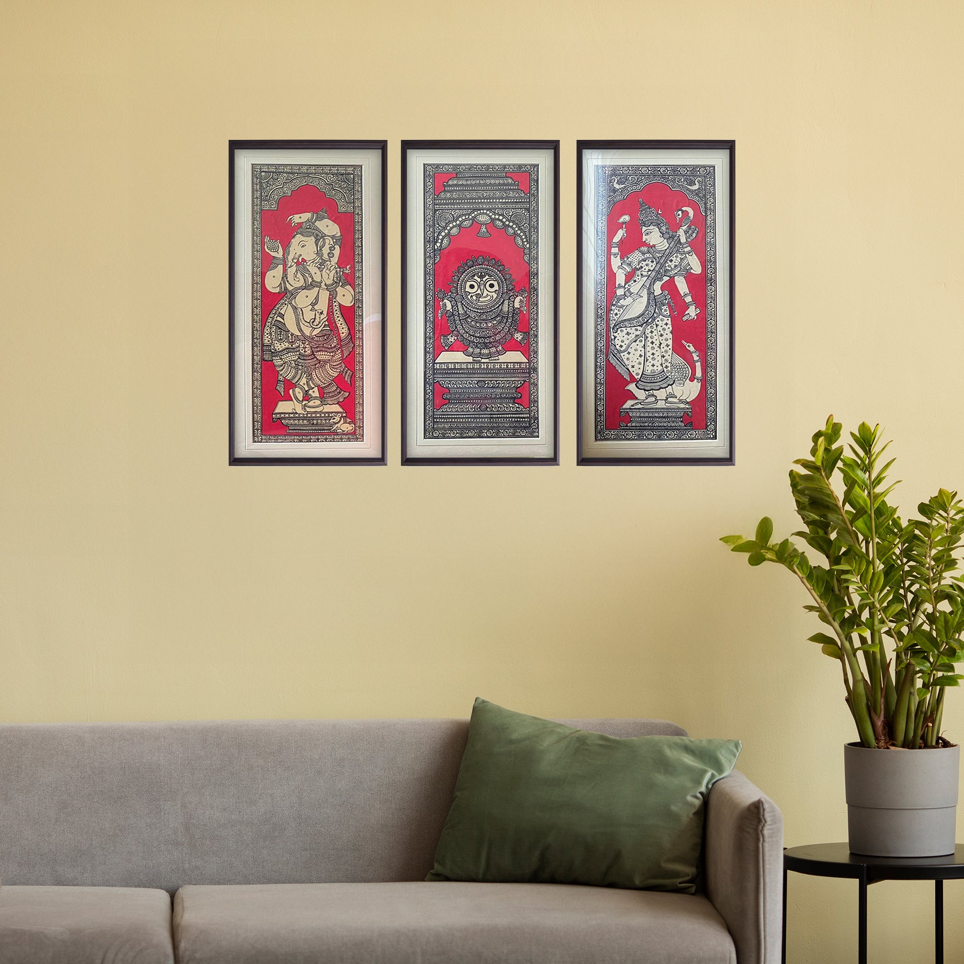 Orissa Pattachitra - Jagannath, Saraswati, Ganesh