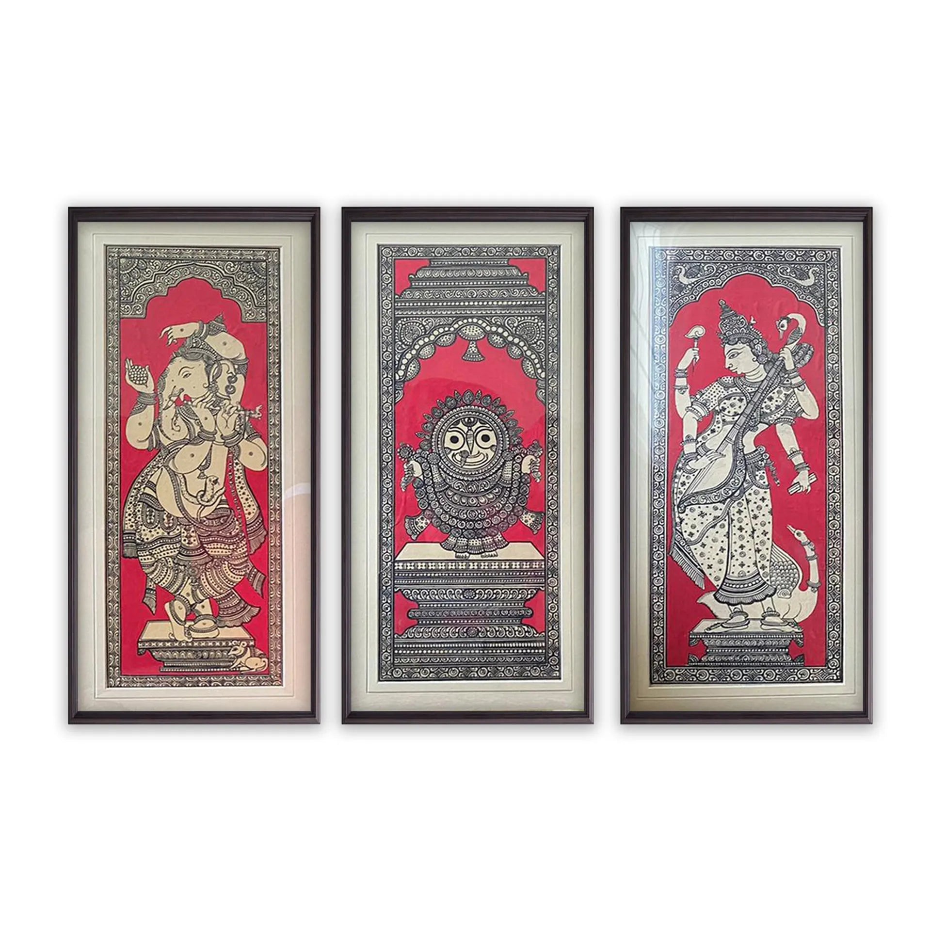 Orissa Pattachitra - Jagannath, Saraswati, Ganesh
