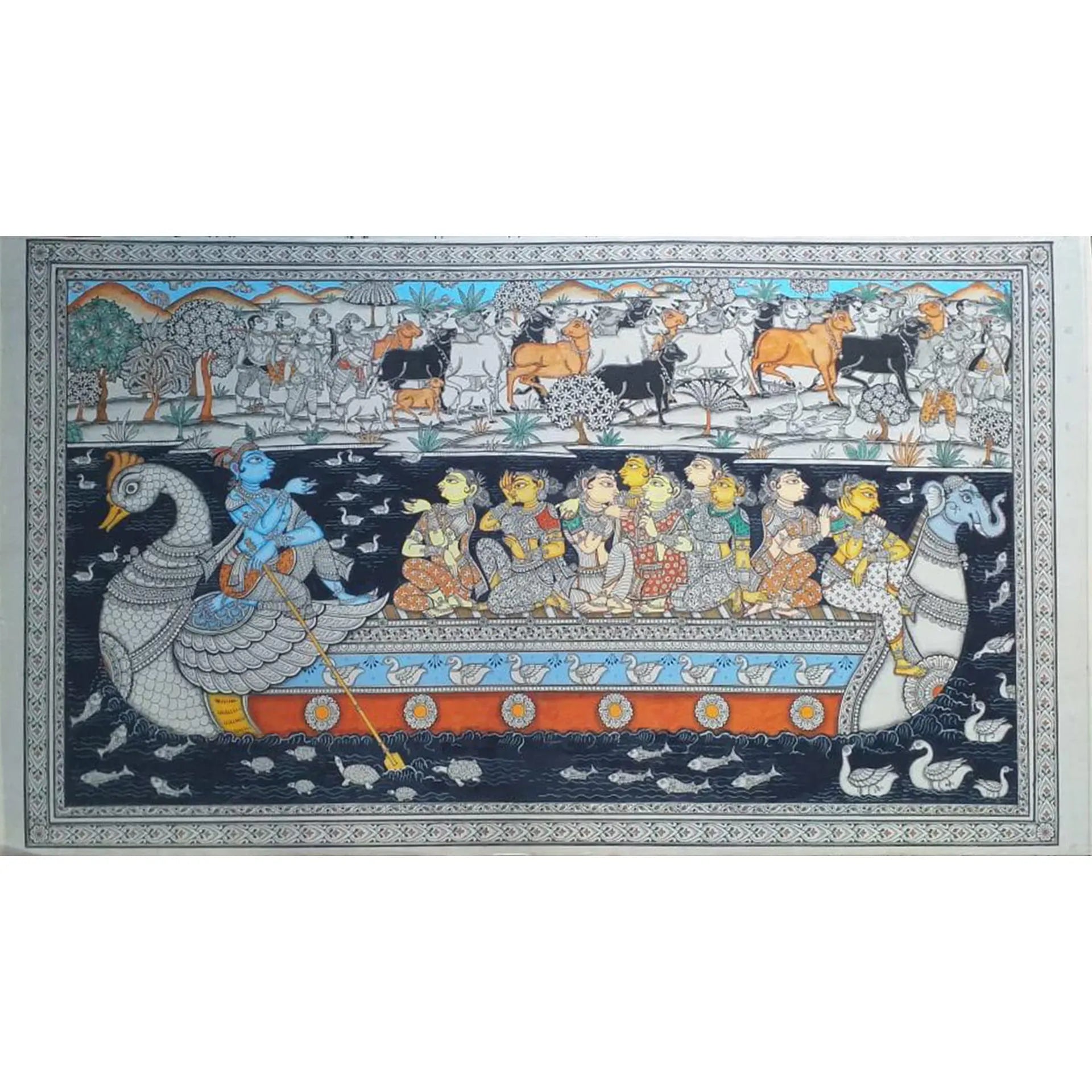 Orissa Pattachitra - Krisha boating with Radha and Gopis