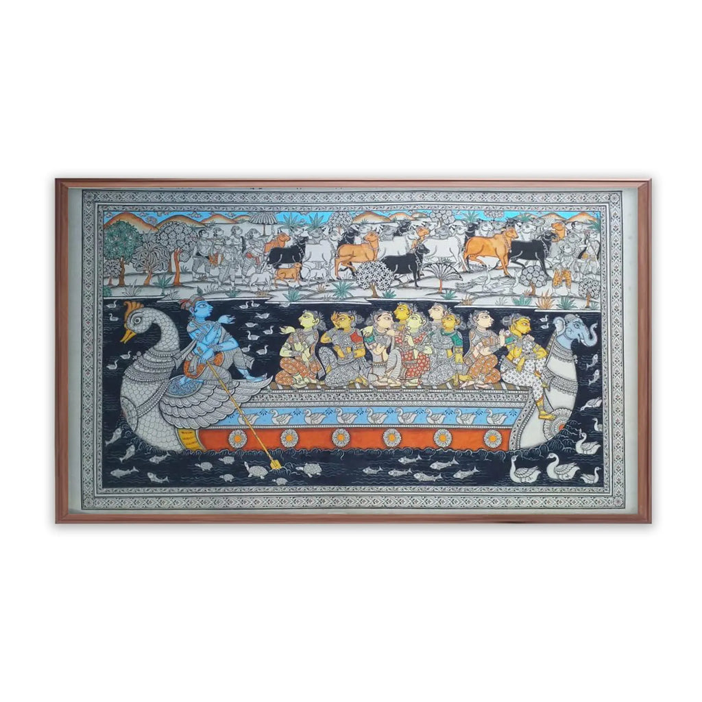 Orissa Pattachitra - Krisha boating with Radha and Gopis
