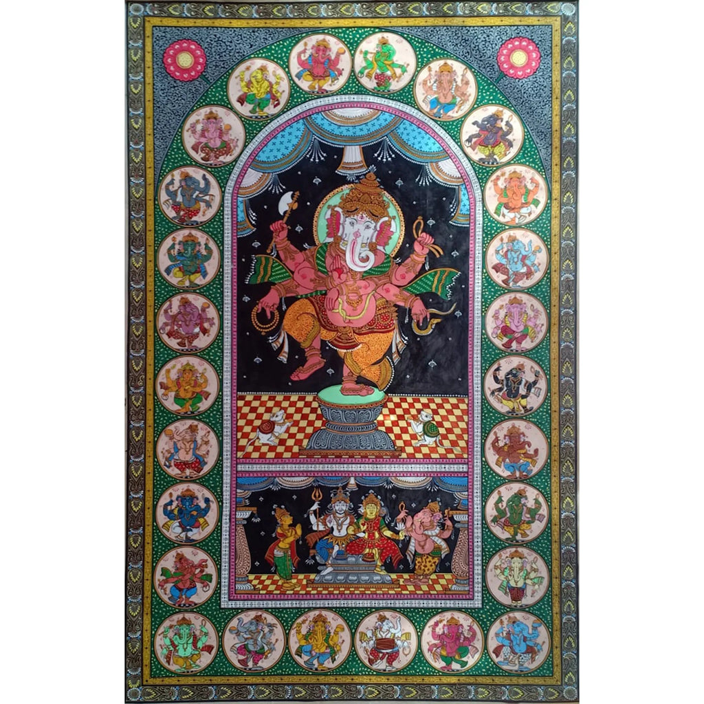 Orissa Pattachitra - Ganesha and Shiv Parivar