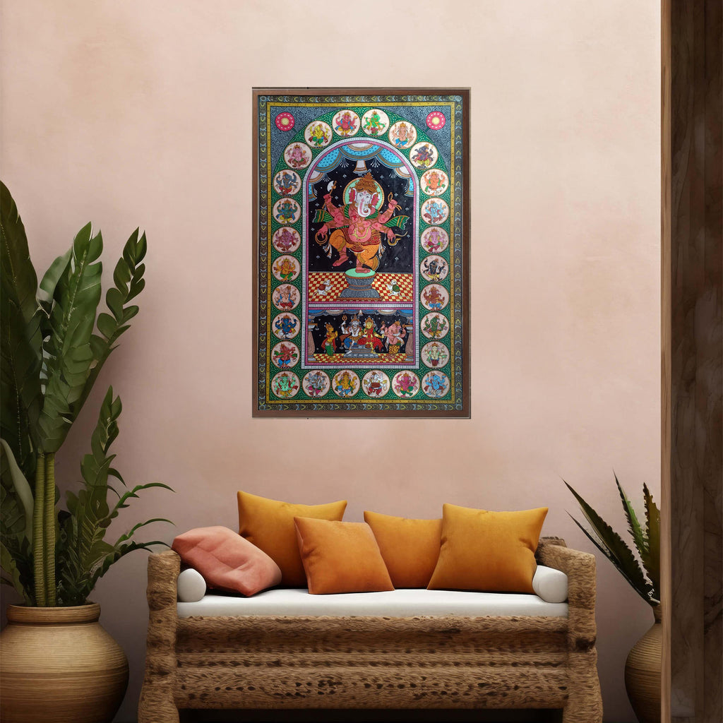 Orissa Pattachitra - Ganesha and Shiv Parivar