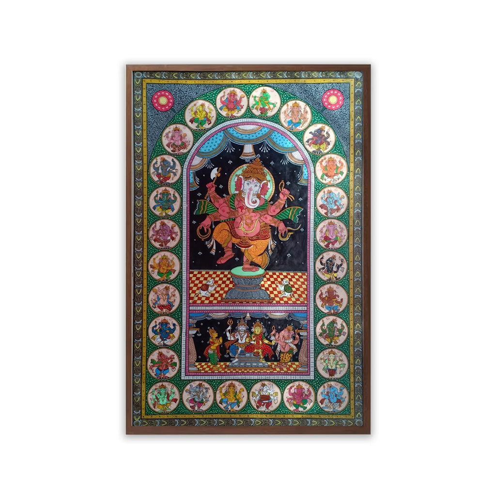 Orissa Pattachitra - Ganesha and Shiv Parivar