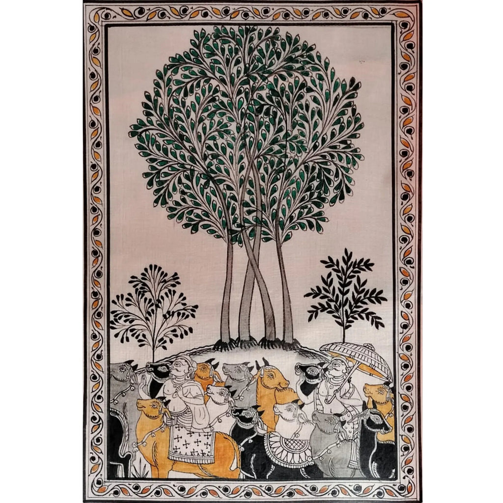 Orissa Pattachitra - Tree of life with Cow
