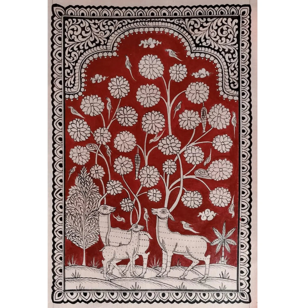 Orissa Pattachitra - Tree of life with deer