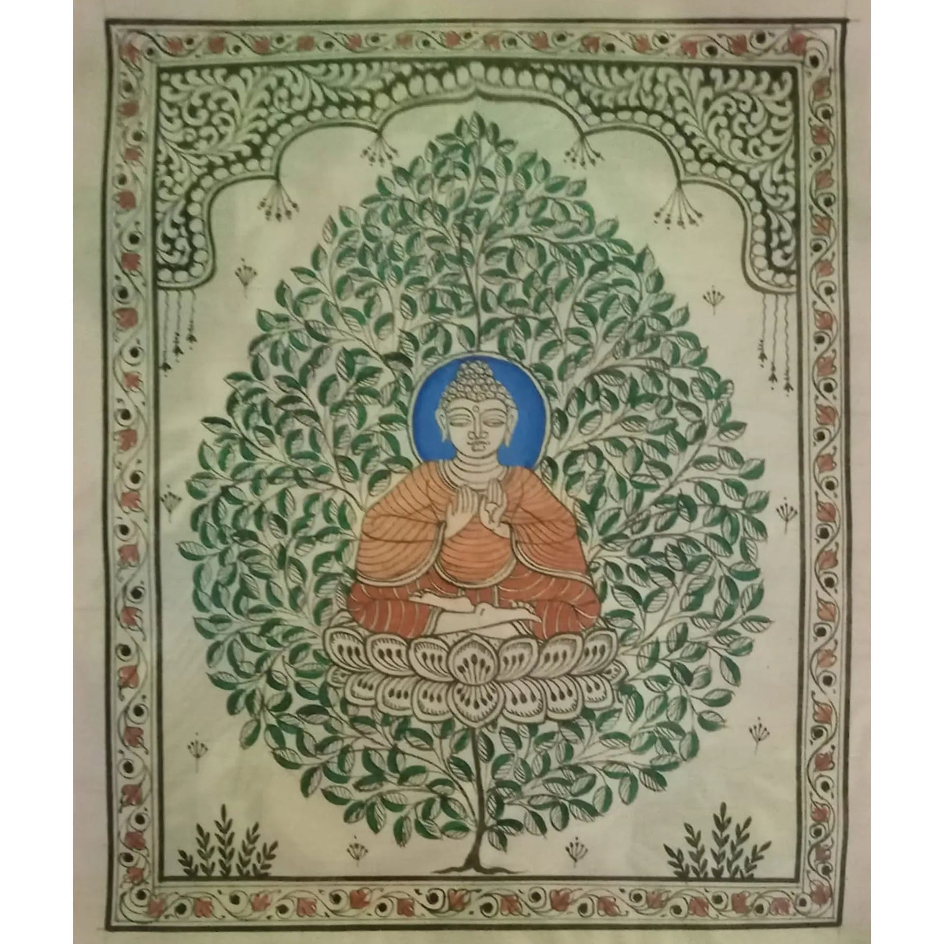 Orissa Pattachitra - Tree of life with buddha