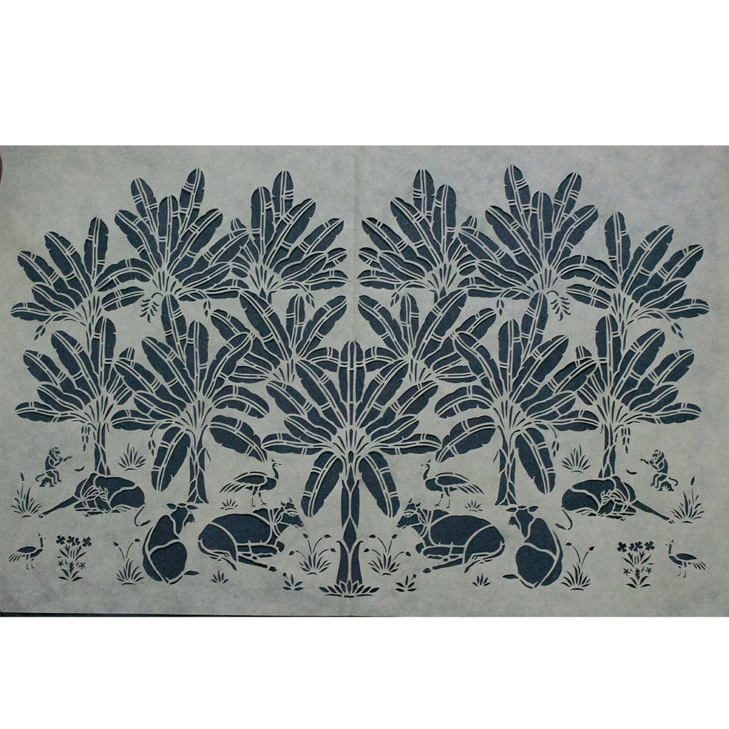Sanjhi Art - Cows resting under the holy banana trees