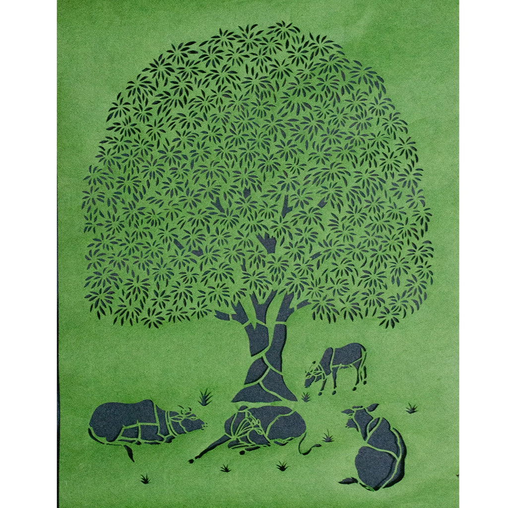 Sanjhi Art - Many Cows under kadam tree