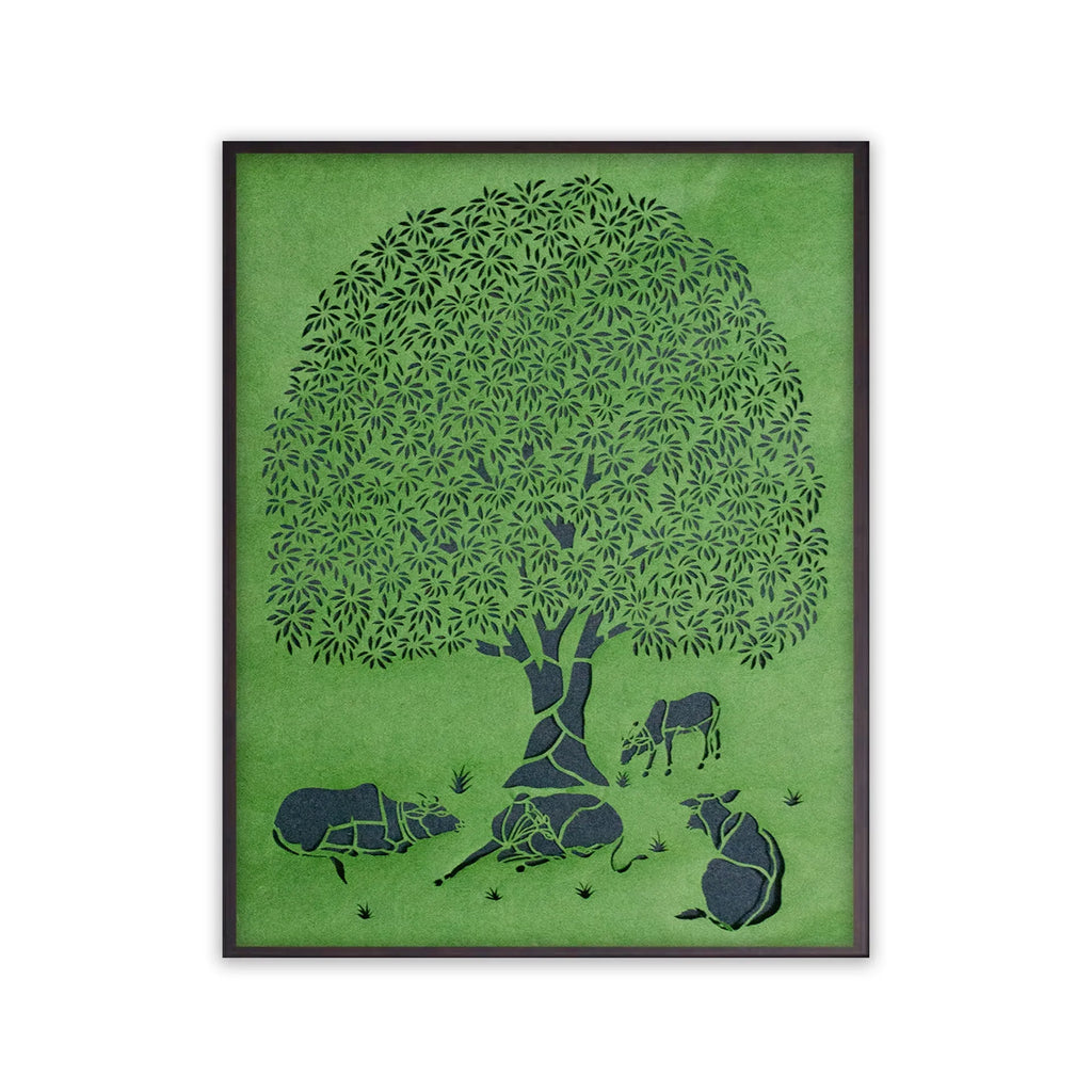 Sanjhi Art - Many Cows under kadam tree