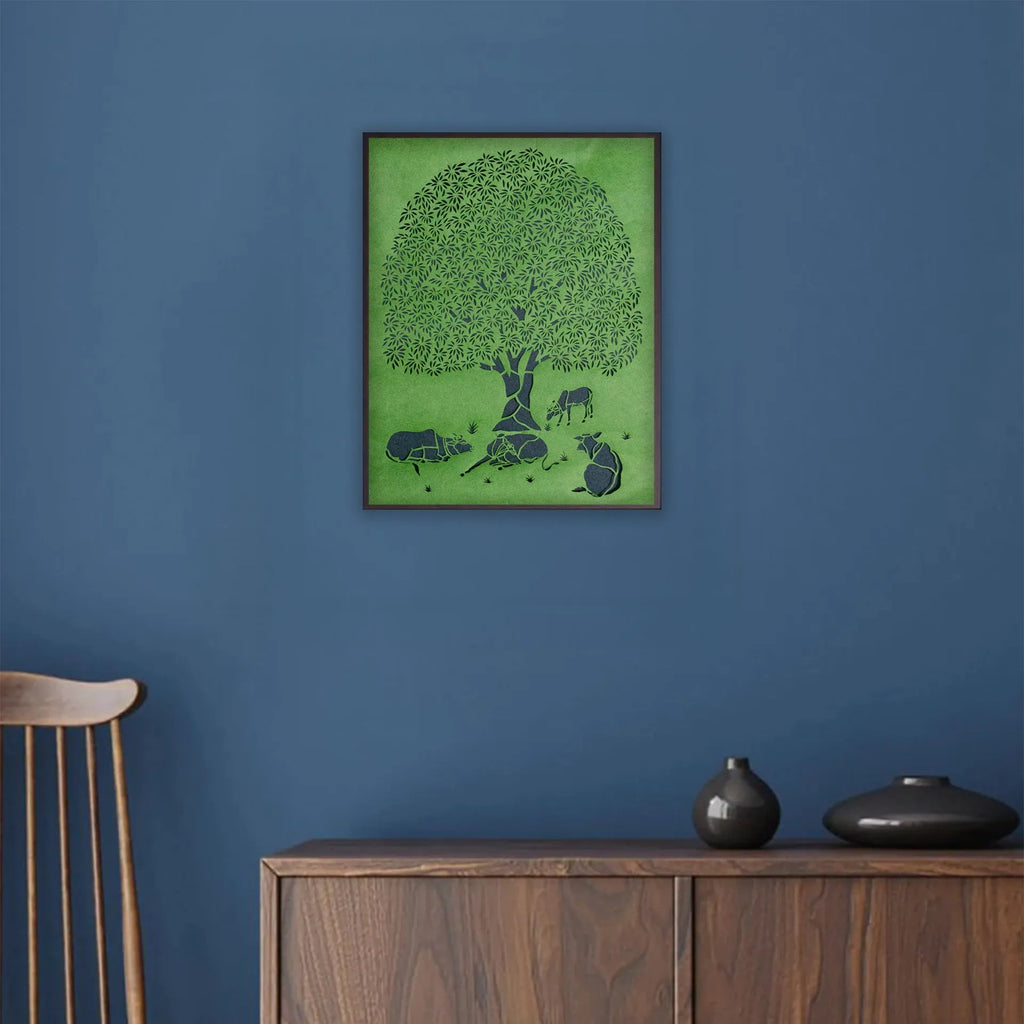 Sanjhi Art - Many Cows under kadam tree
