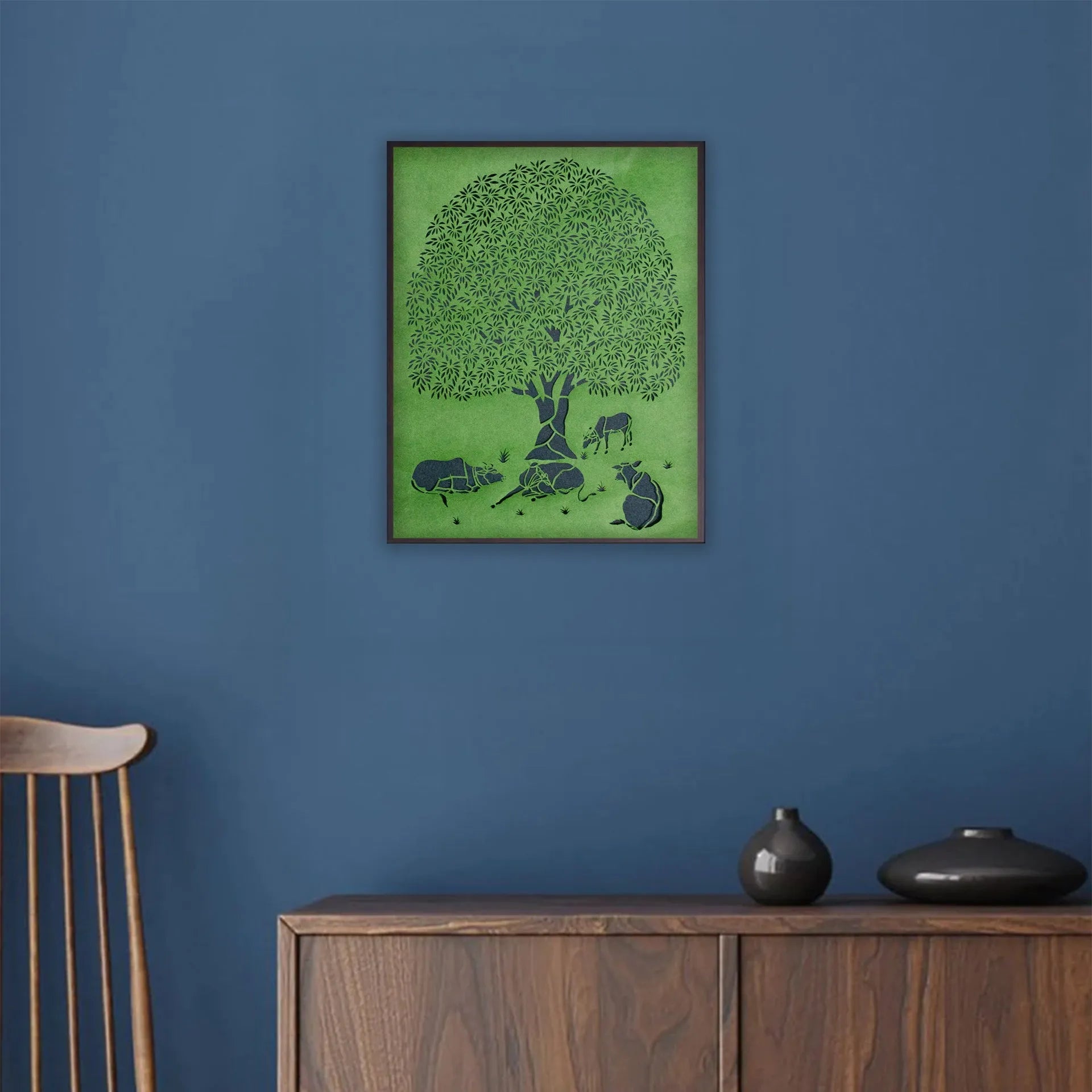 Sanjhi Art - Many Cows under kadam tree