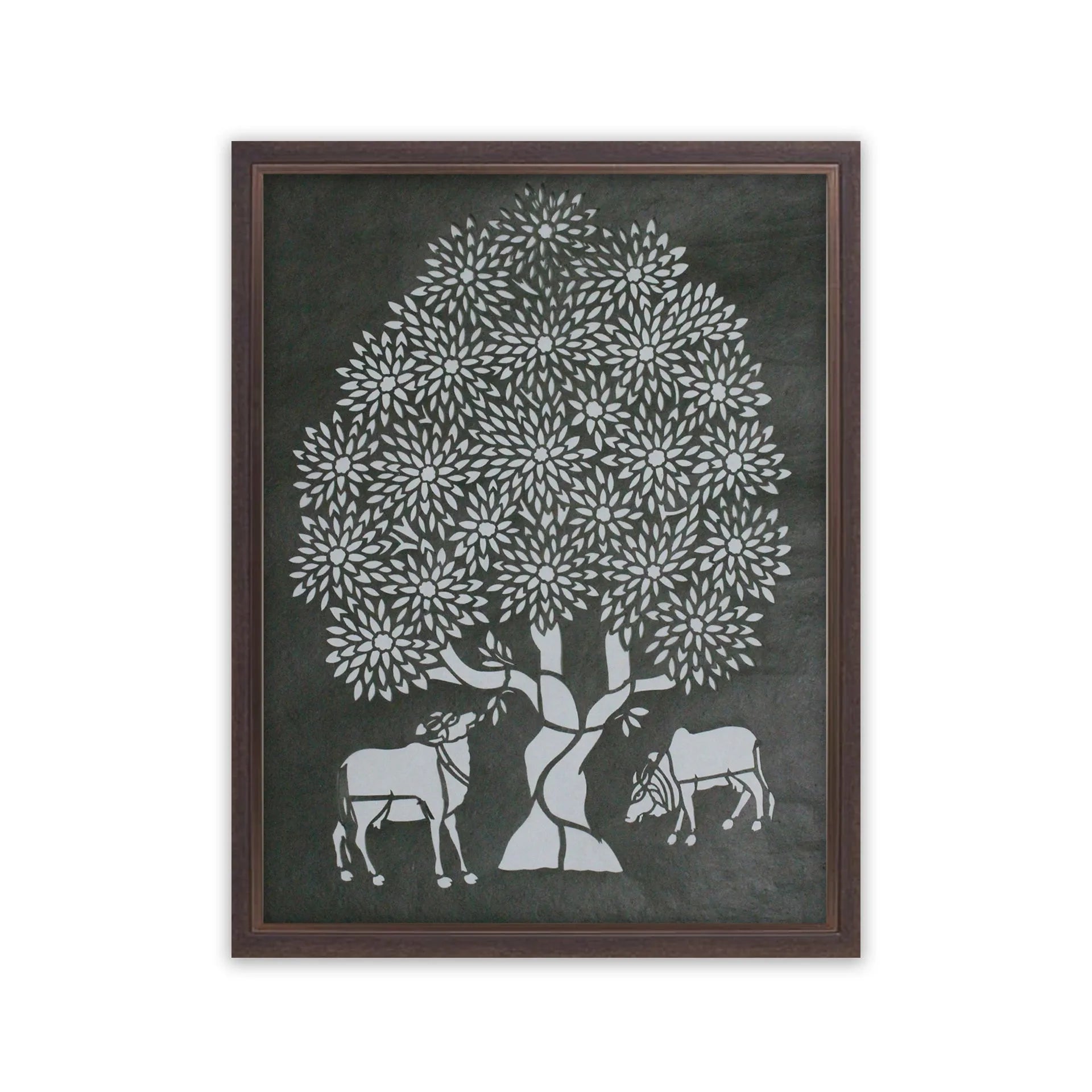 Sanjhi Art - Two Cows under kadam tree