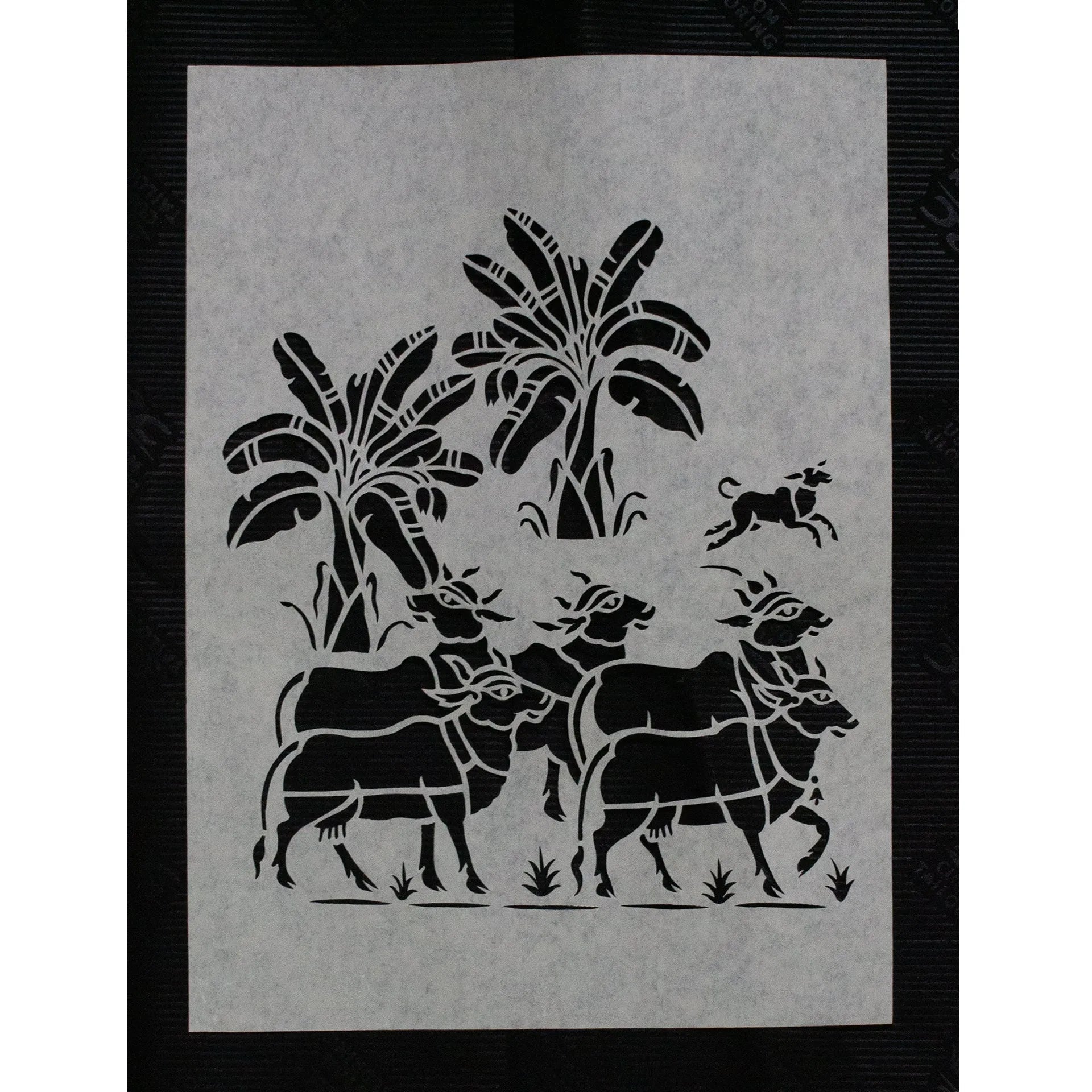 Sanjhi Art - Cows and banana trees