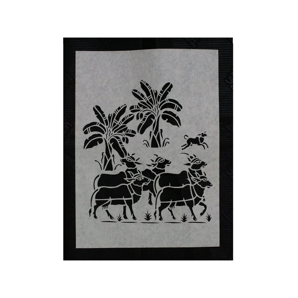 Sanjhi Art - Cows and banana trees