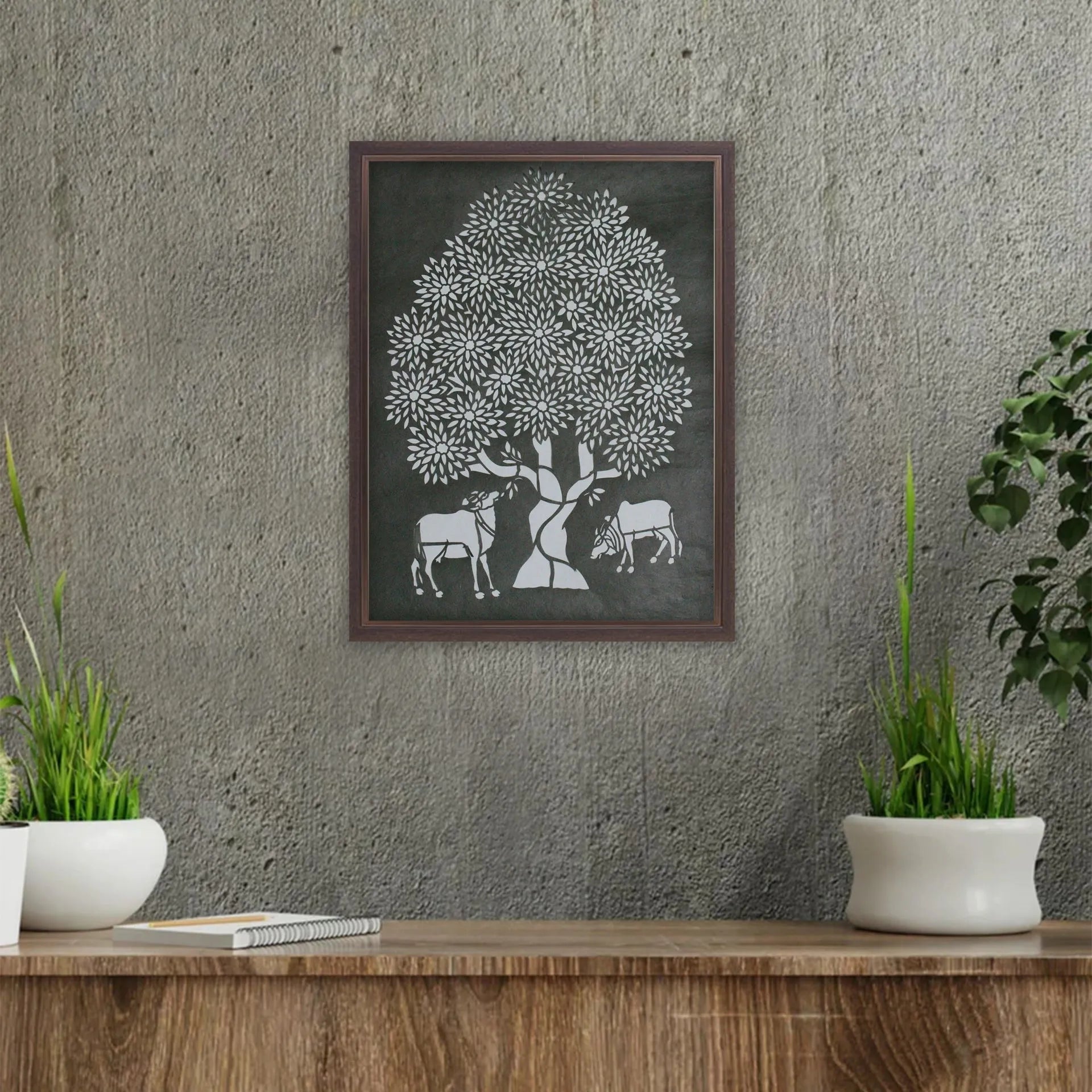 Sanjhi Art - Two Cows under kadam tree