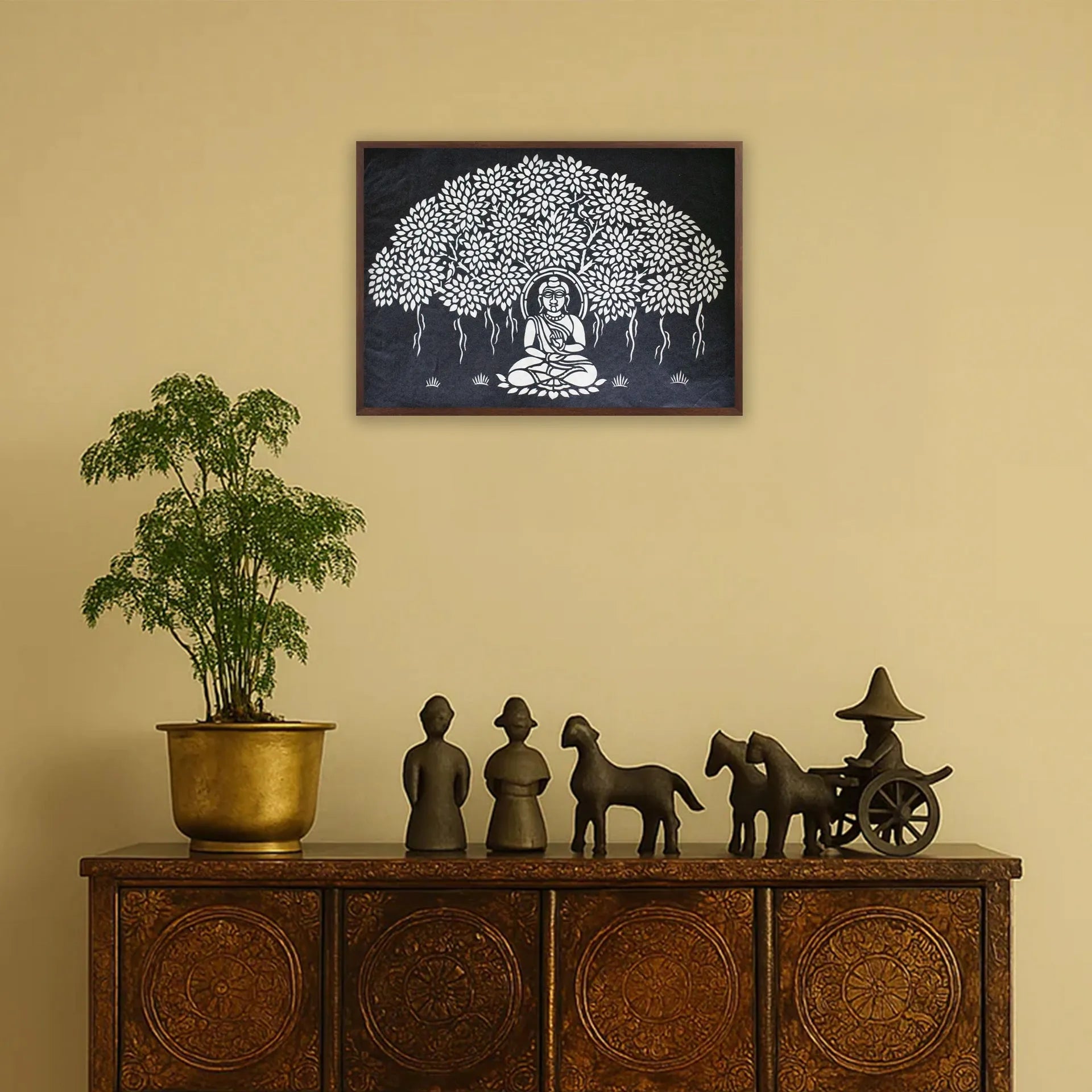 Sanjhi Art - Buddha under banyan tree