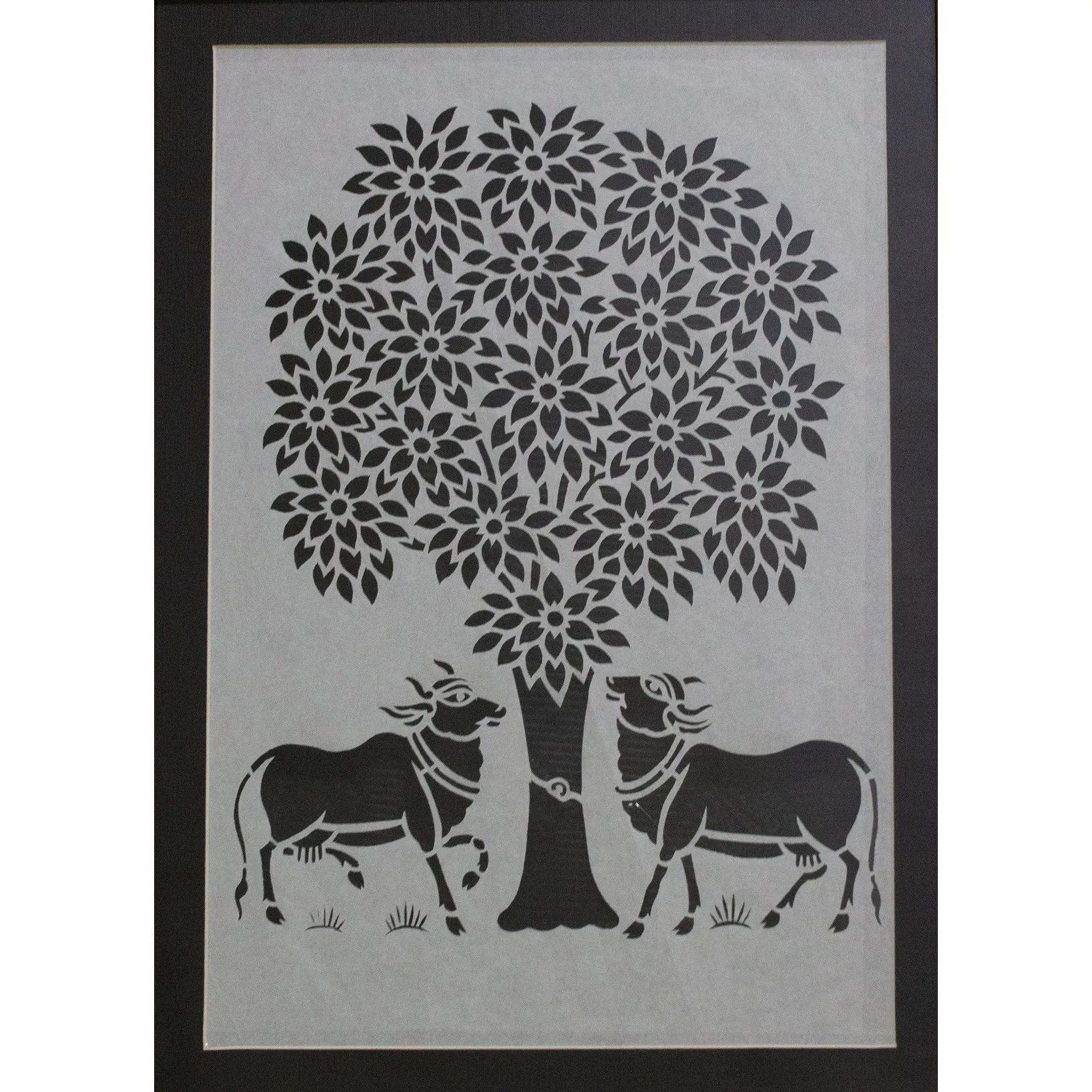 Sanjhi Art - Two Cows under kadam tree