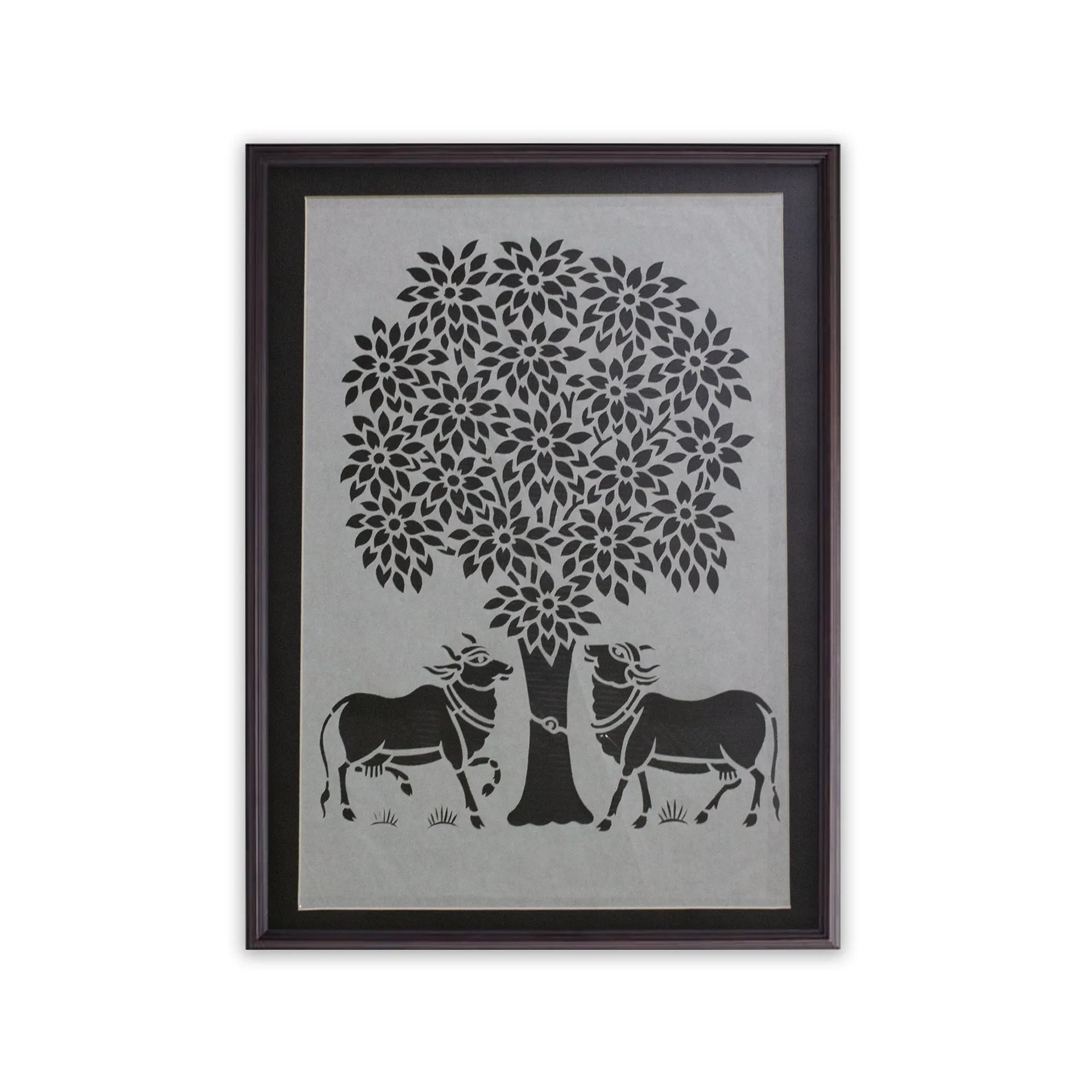 Sanjhi Art - Two Cows under kadam tree