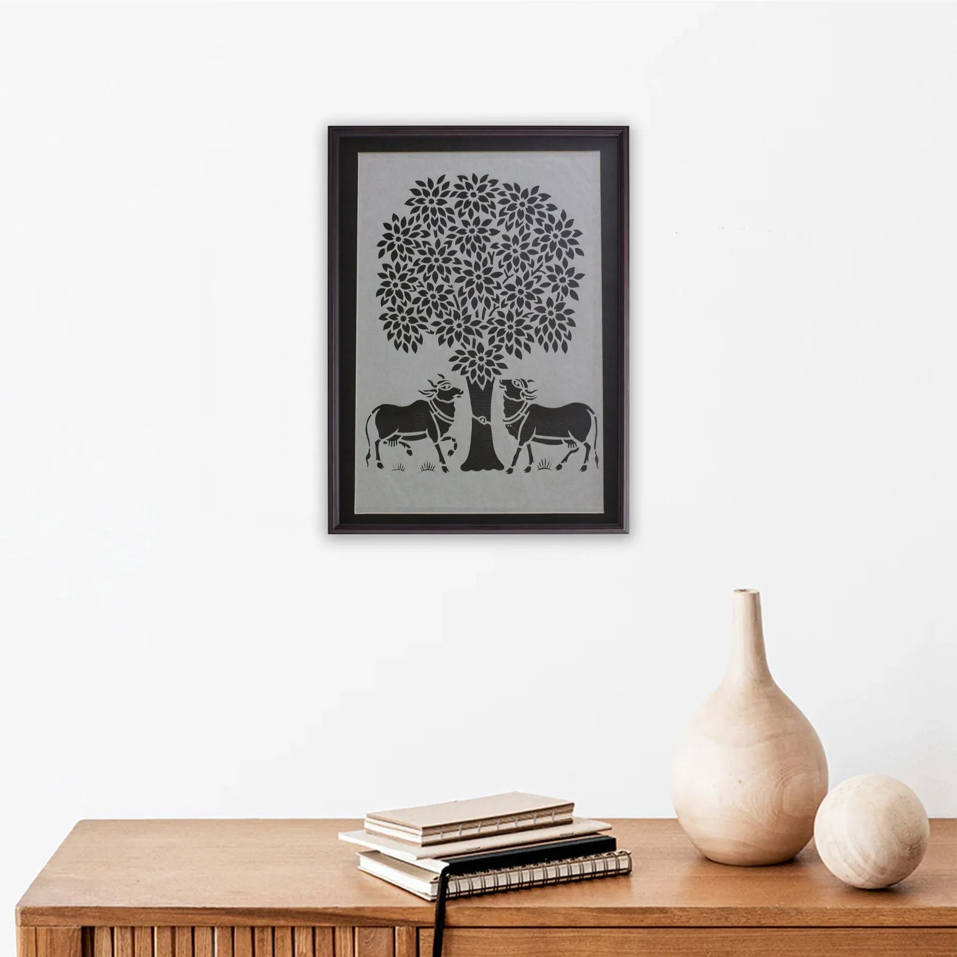 Sanjhi Art - Two Cows under kadam tree