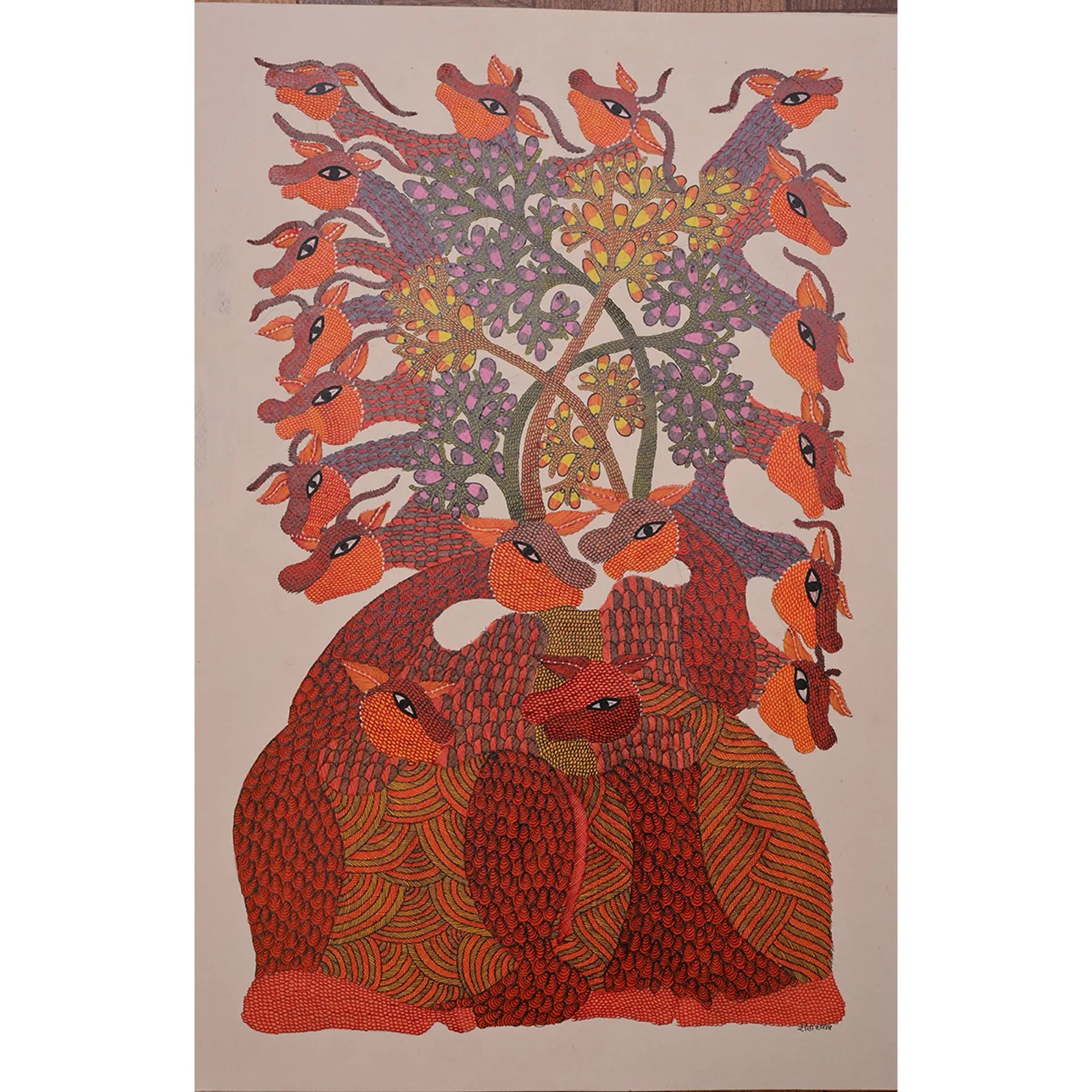 Gond - Herd of Deers Under Tree of Life