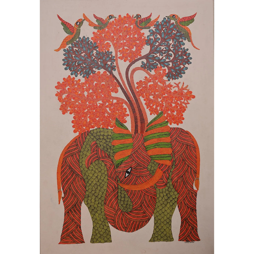 Gond - Elephant Under Tree of Life