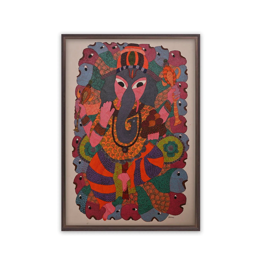 Gond - Ganesha surrounded by fish