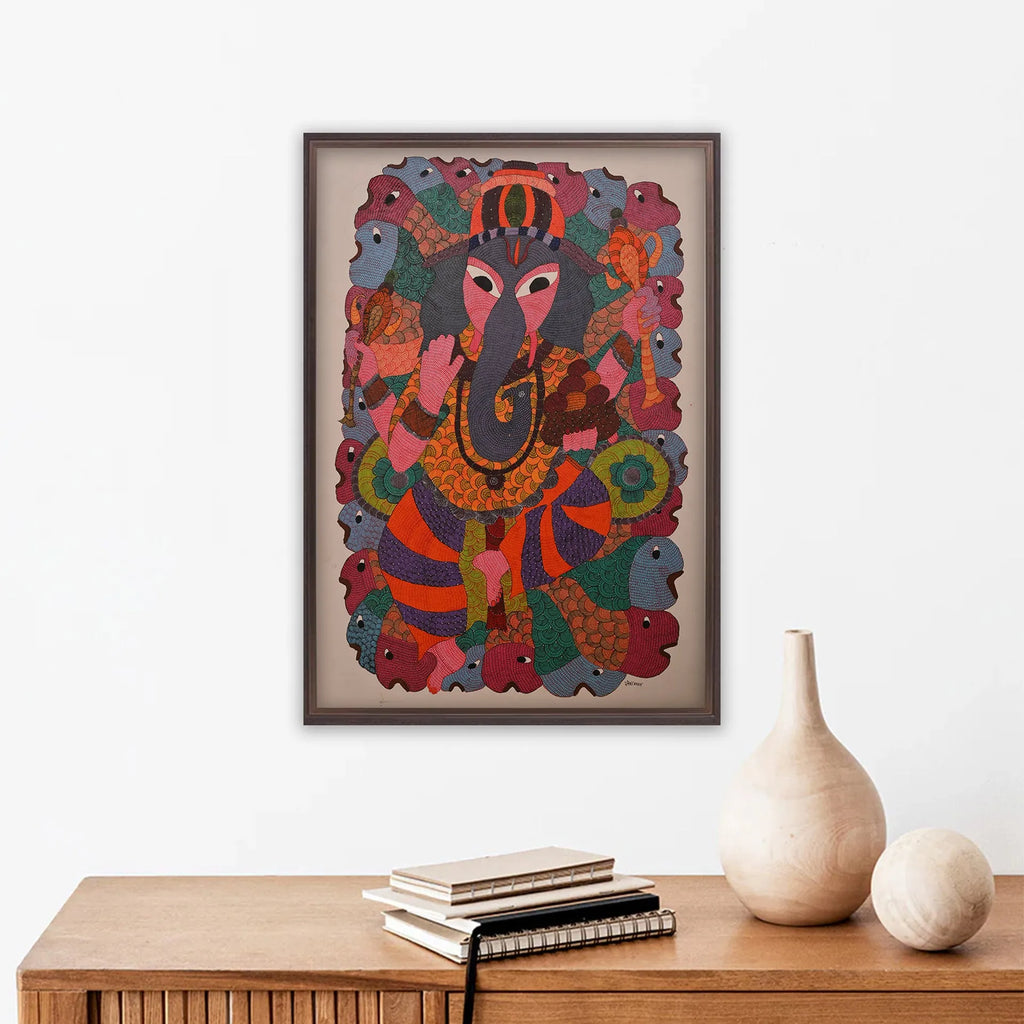 Gond - Ganesha surrounded by fish