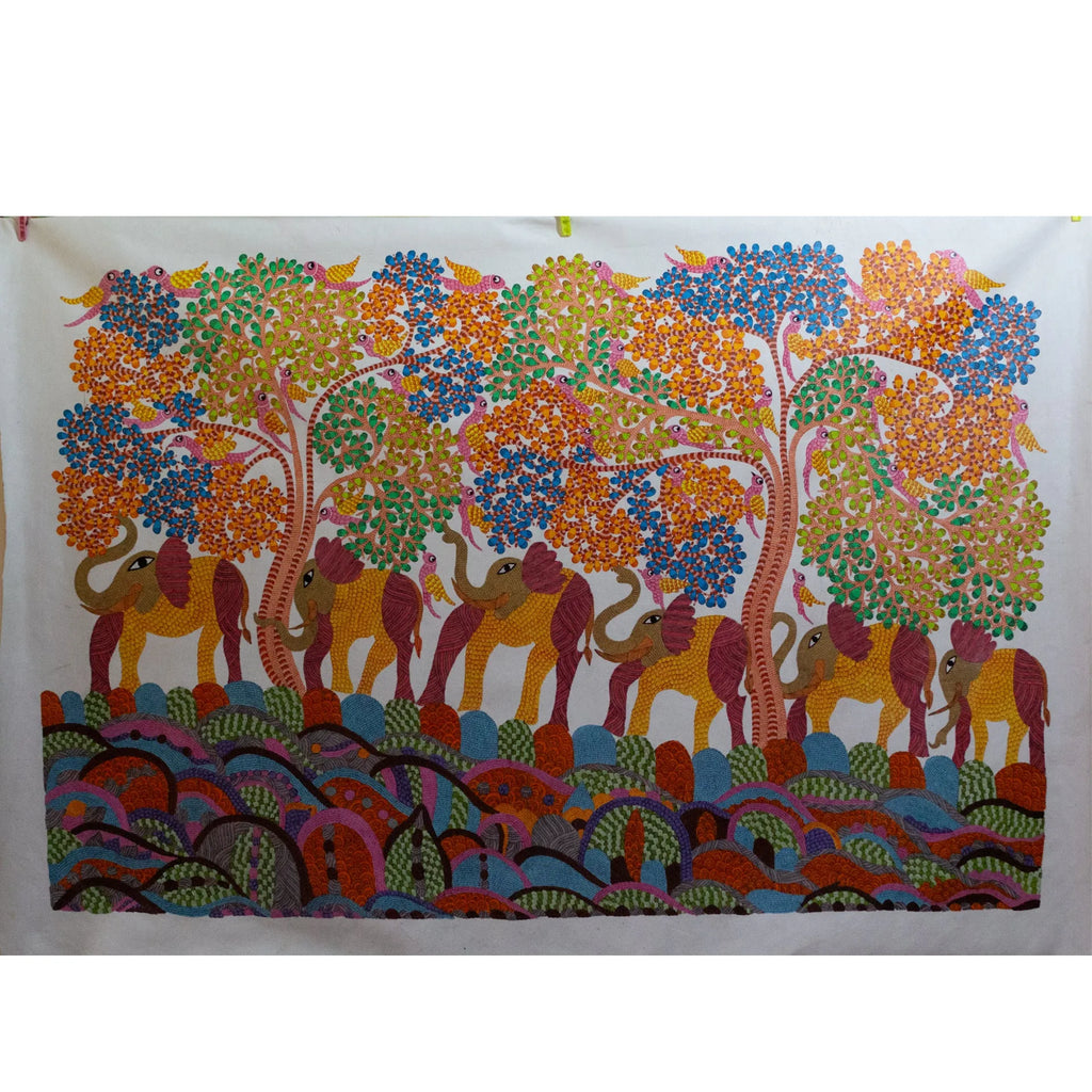 Gond - Tree of Life – Elephants Going Towards Home