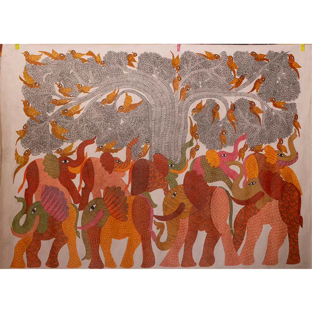 Gond - Tree of Life – Elephants Enjoying Themselves