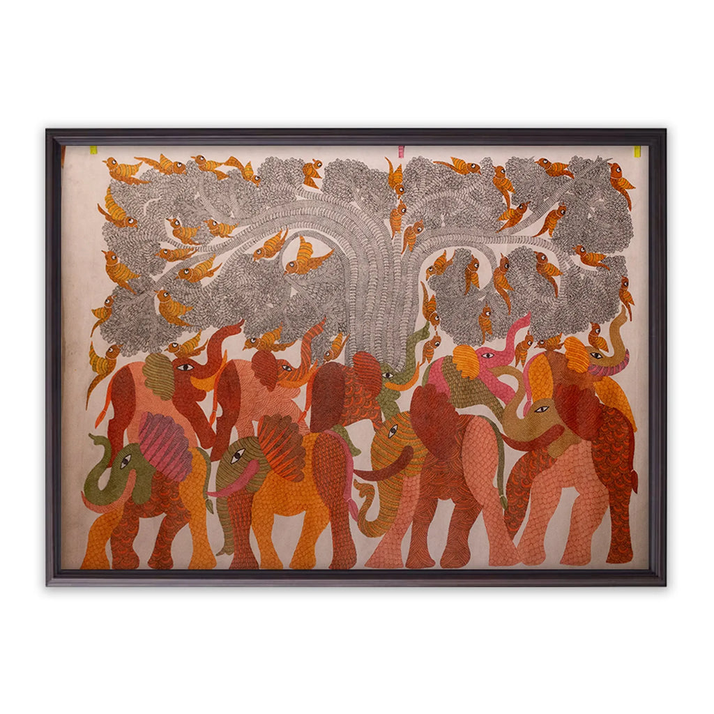 Gond - Tree of Life – Elephants Enjoying Themselves