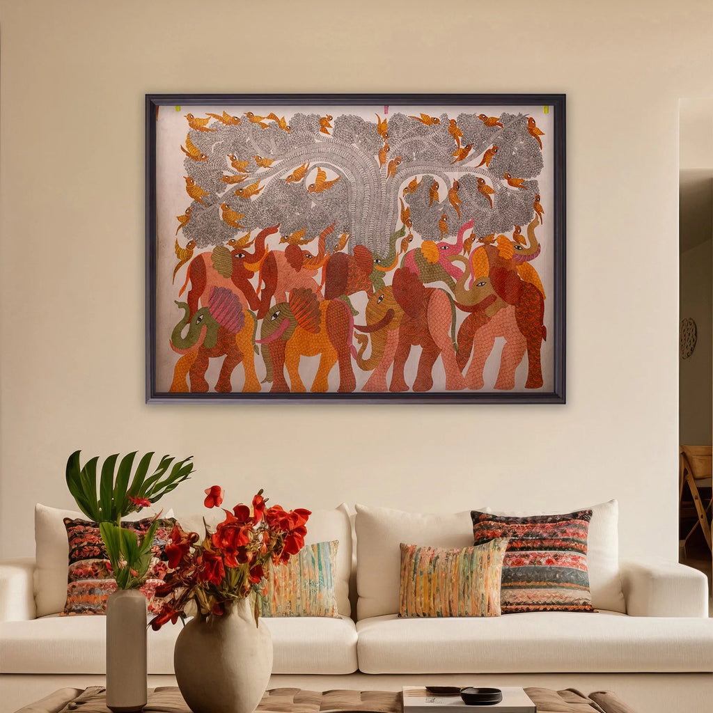 Gond - Tree of Life – Elephants Enjoying Themselves