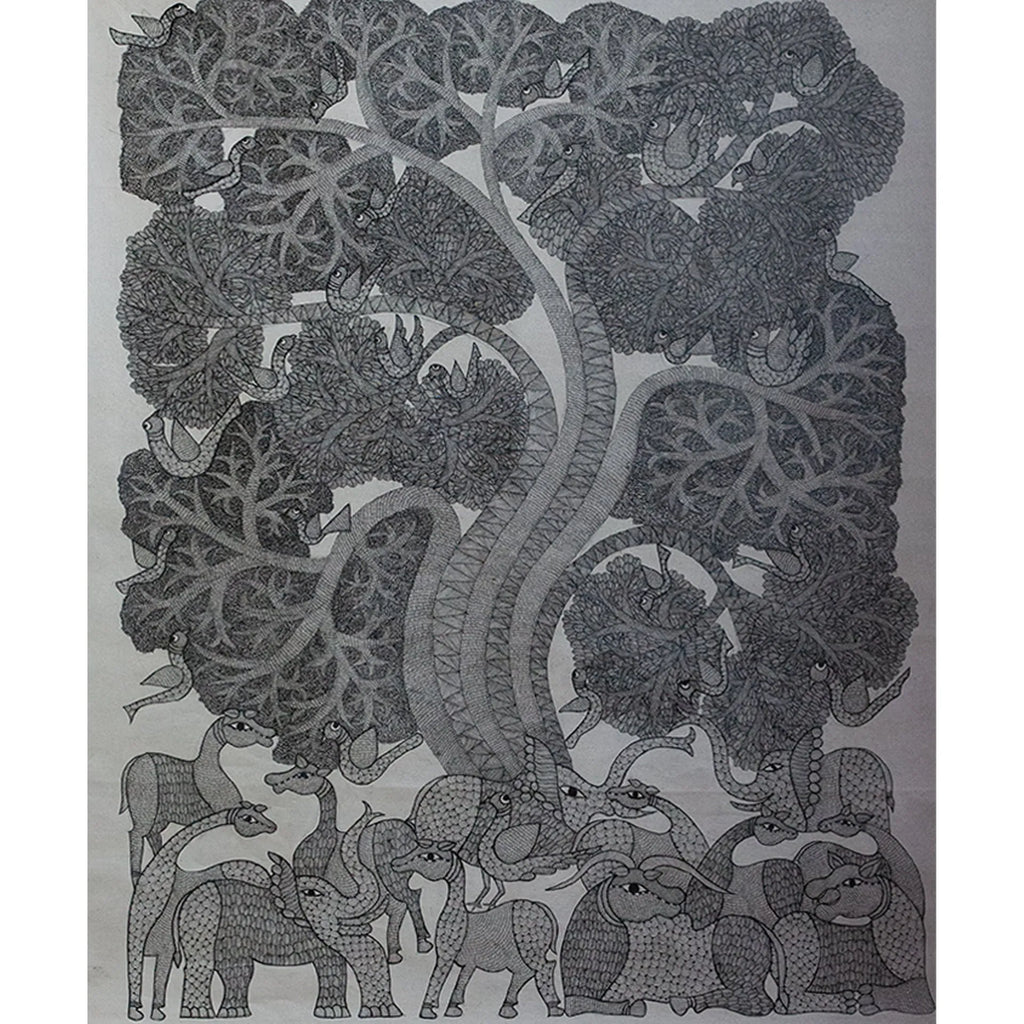 Gond - Tree of Life in Black and White