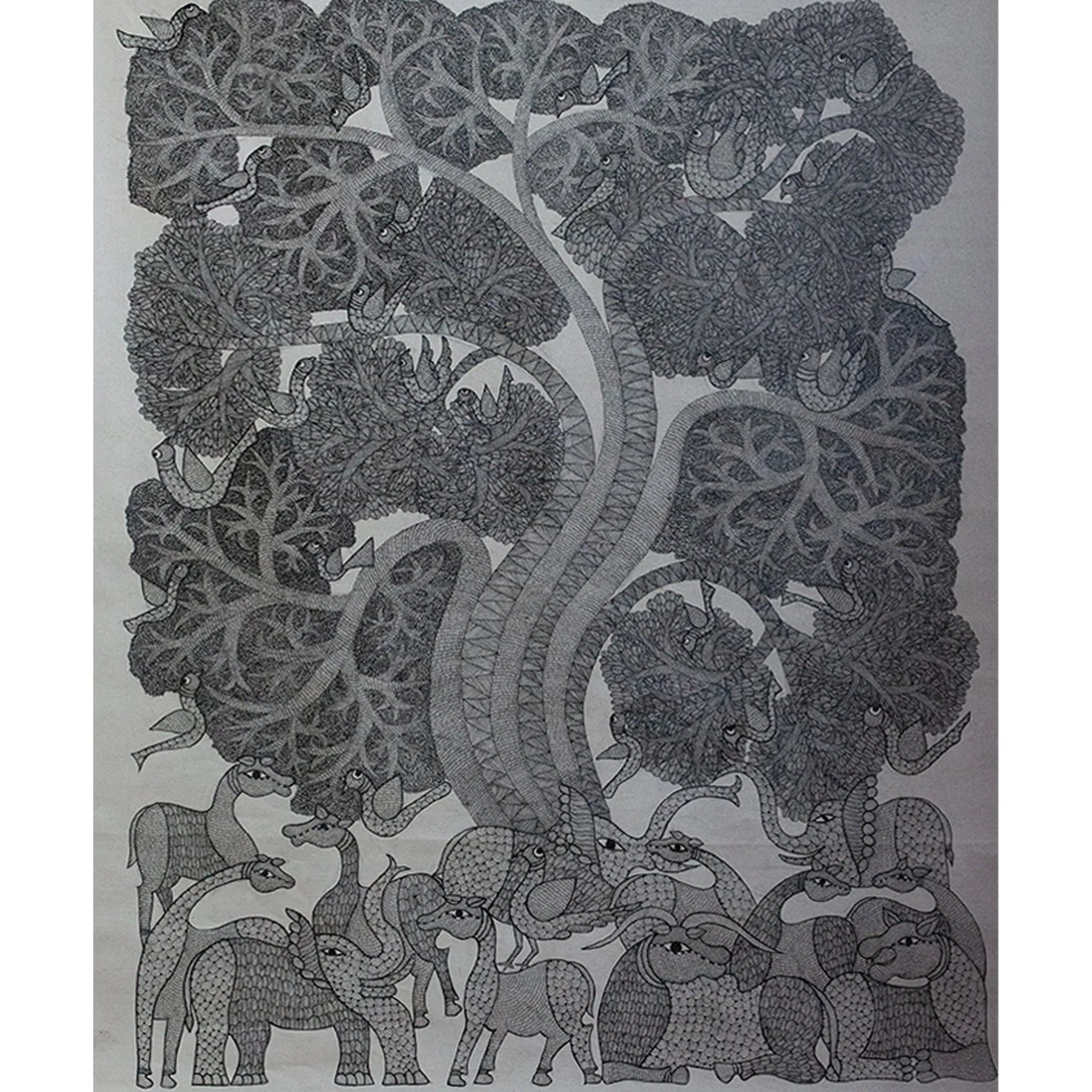 Gond - Tree of Life in Black and White