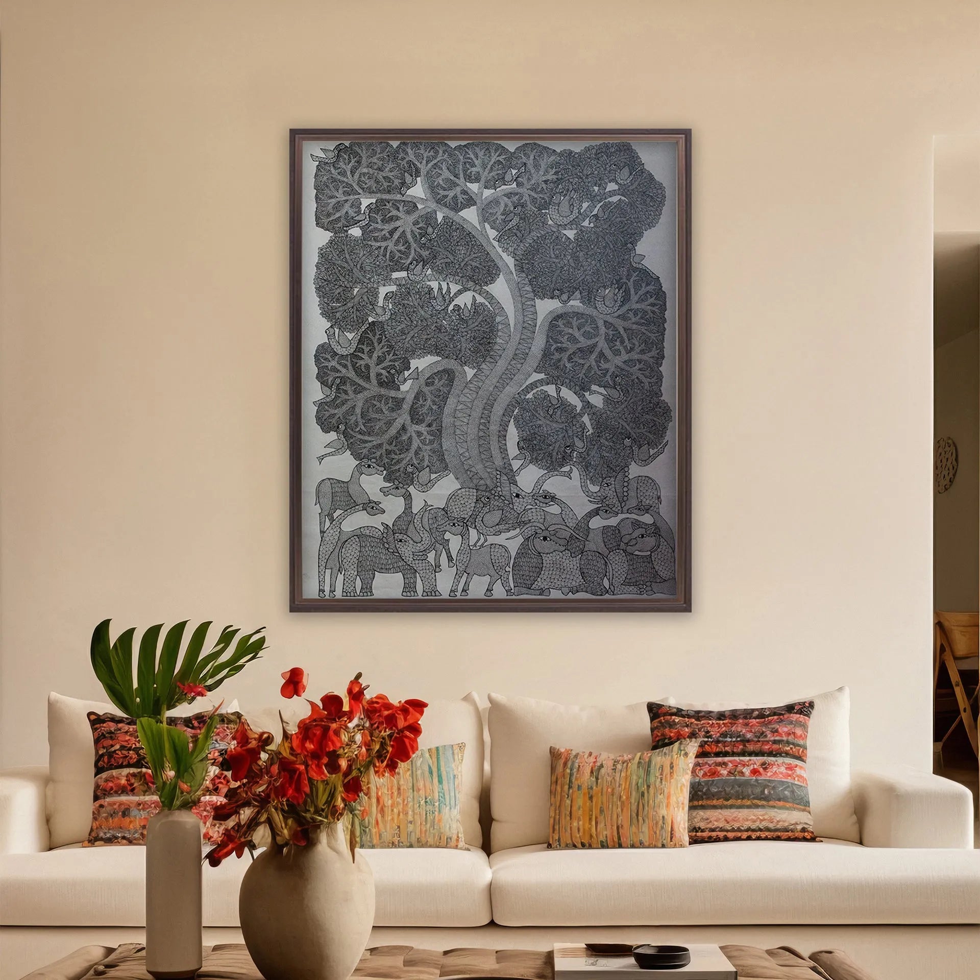Gond - Tree of Life in Black and White