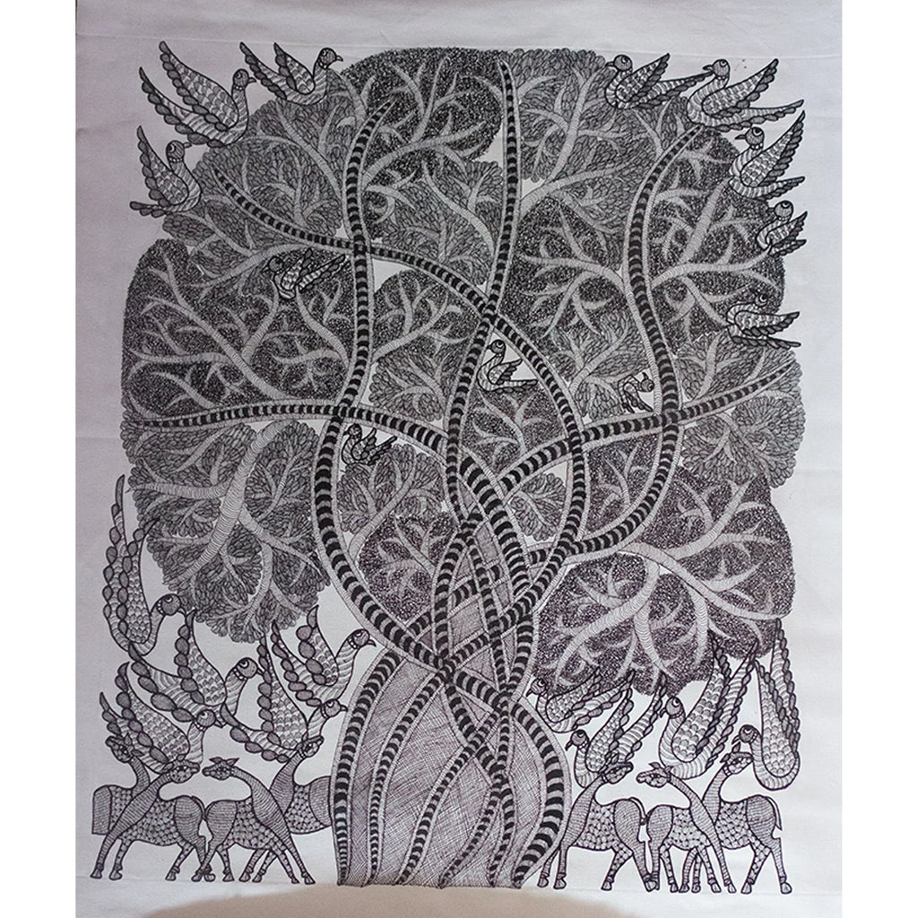 Gond - Banyan Tree in Black and White
