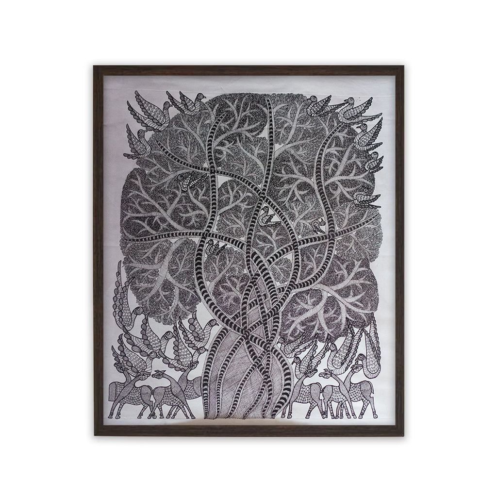 Gond - Banyan Tree in Black and White