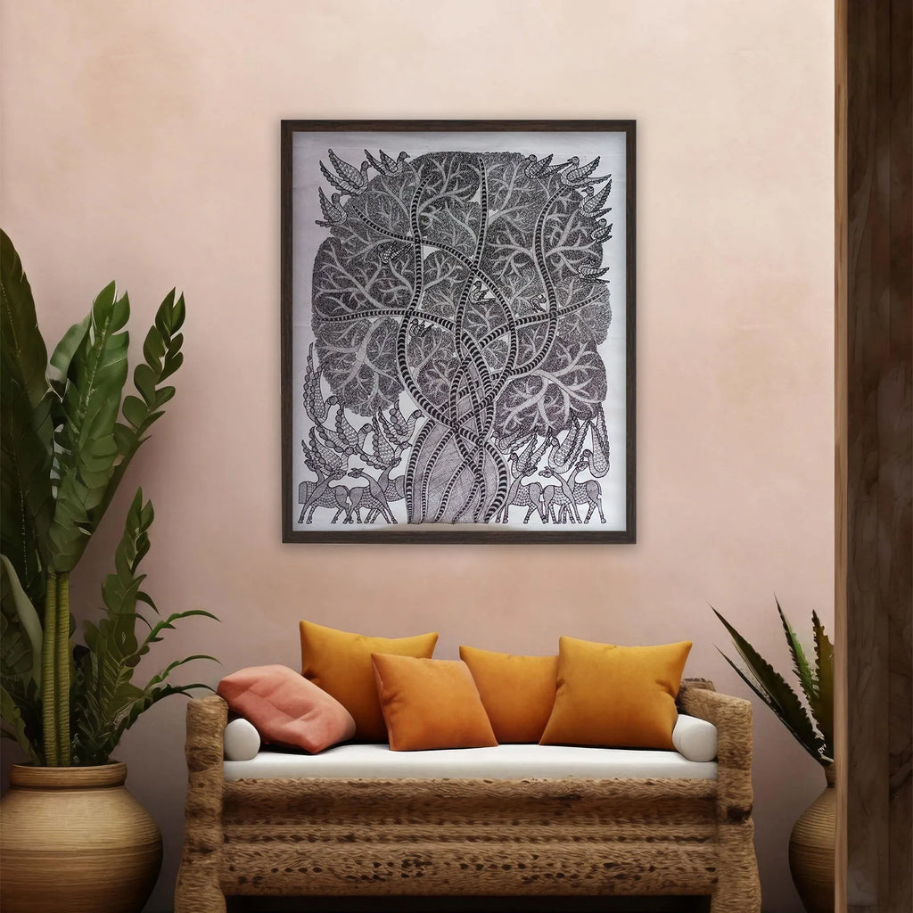 Gond - Banyan Tree in Black and White