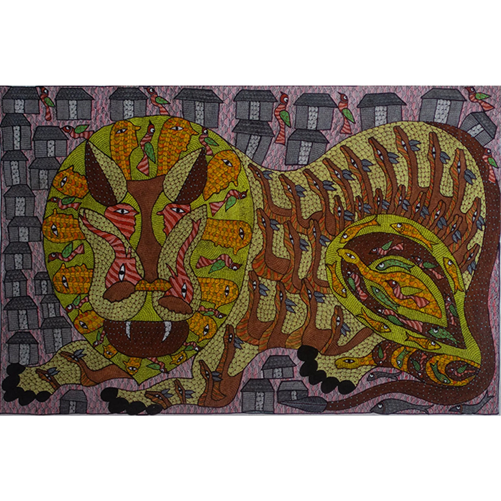 Gond - Tribal God Baghwana Devta in a Lion