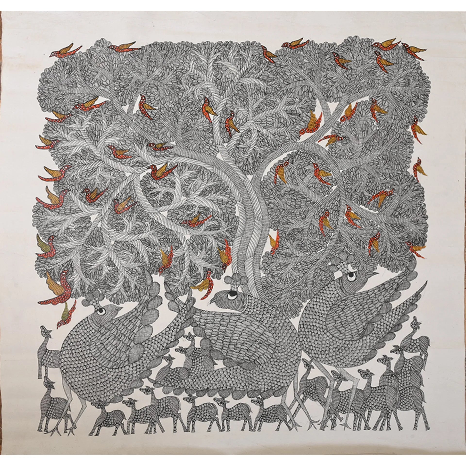 Gond - Tree of Life with Peacocks