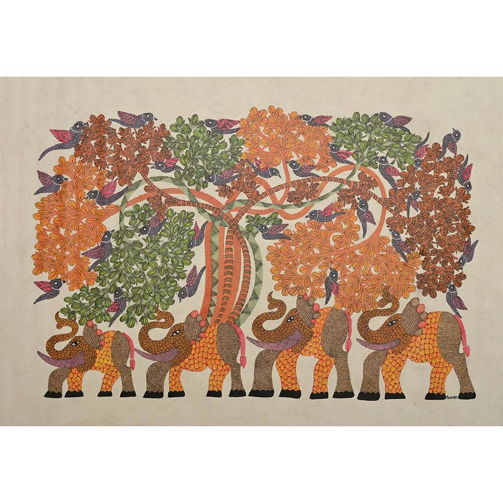 Gond - Elephants Under Banyan Tree