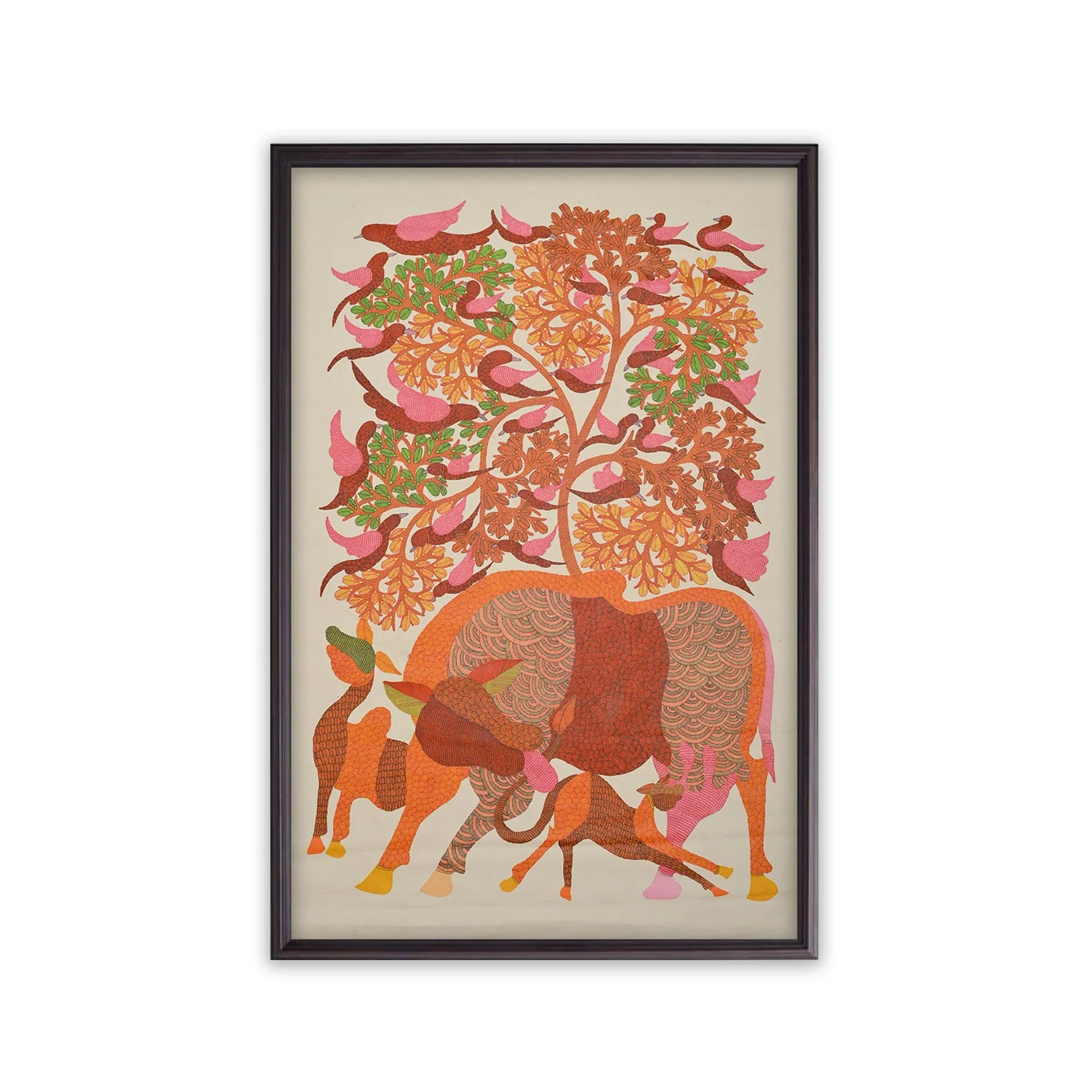 Gond - Cow and Cub Under Tree of Life