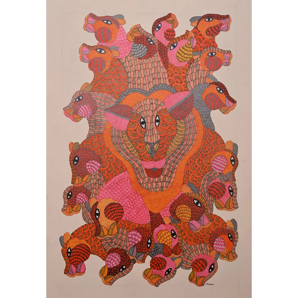 Gond - Baghwana Devta and Pack of Tigers