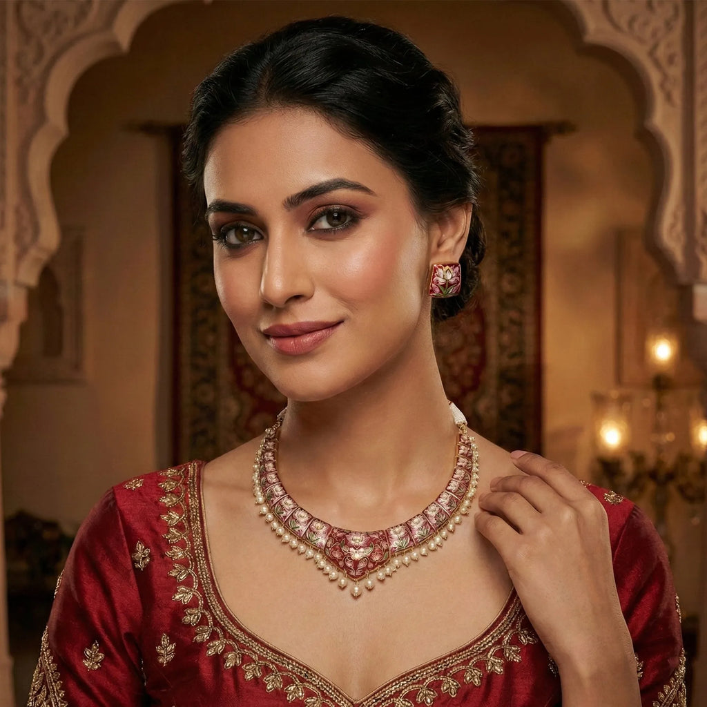 Gulabi Meenakari - Necklace