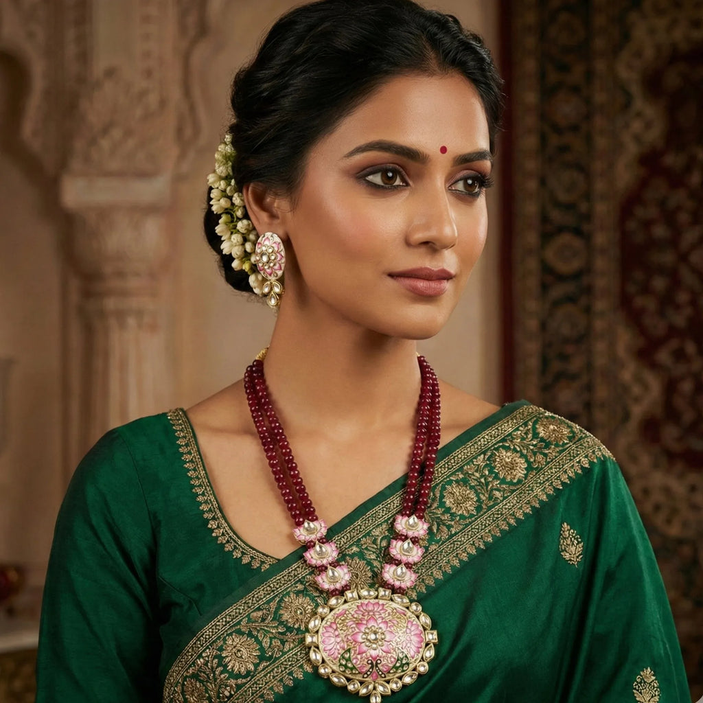 Gulabi Meenakari - Necklace