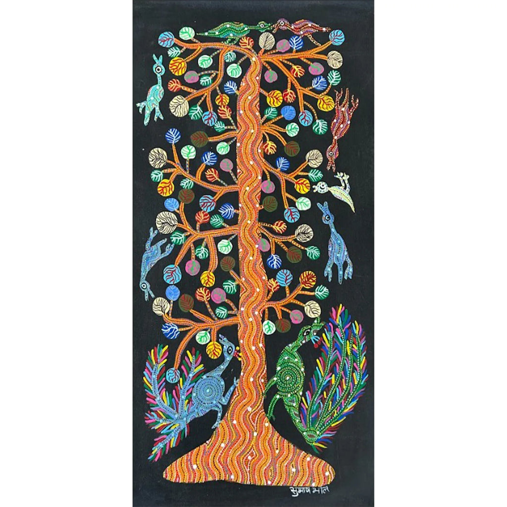 Bhil - Tree of life and peacocks
