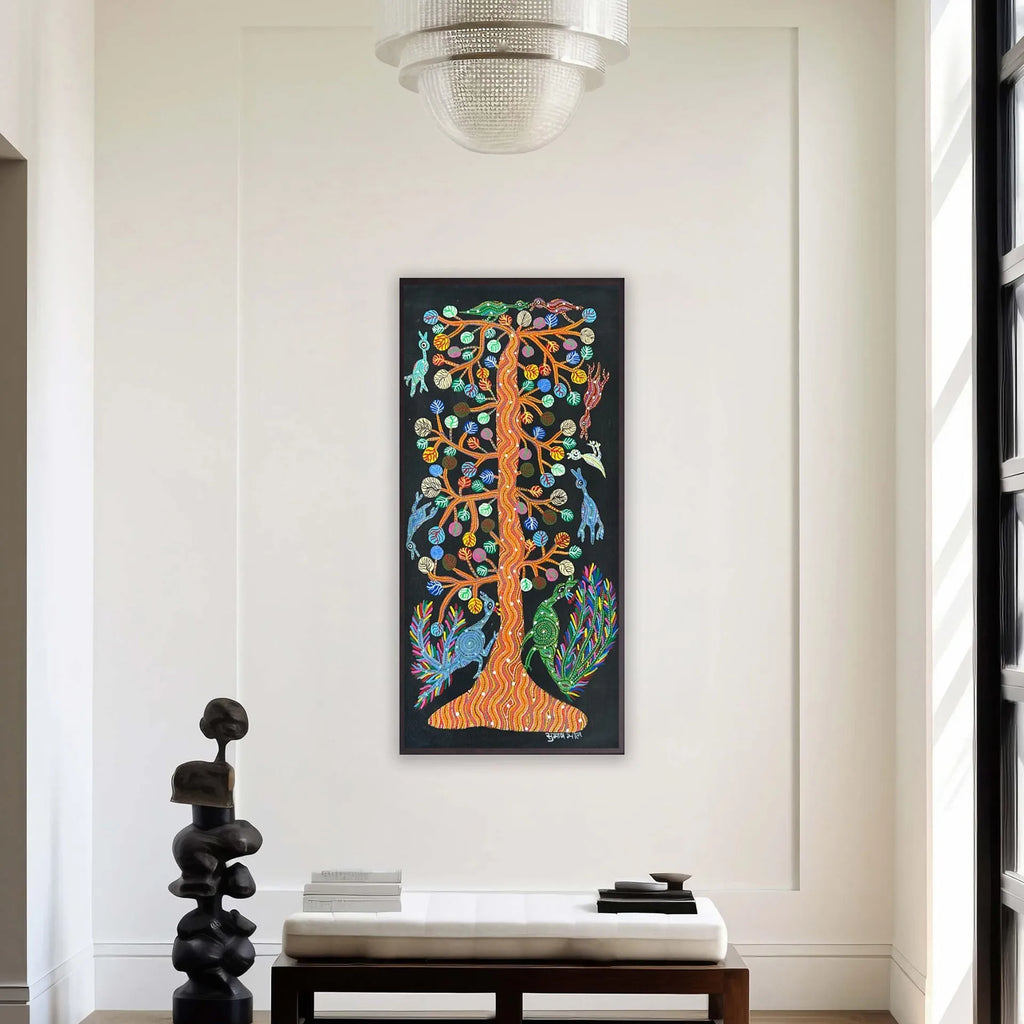 Bhil - Tree of life and peacocks
