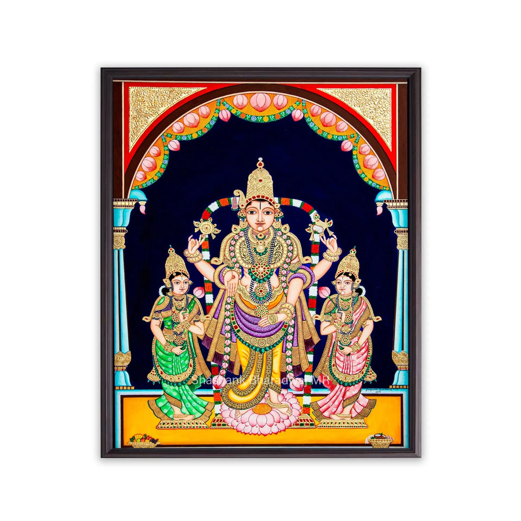 Mysore Painting - Srinivasa along with Sridevi and Bhudevi