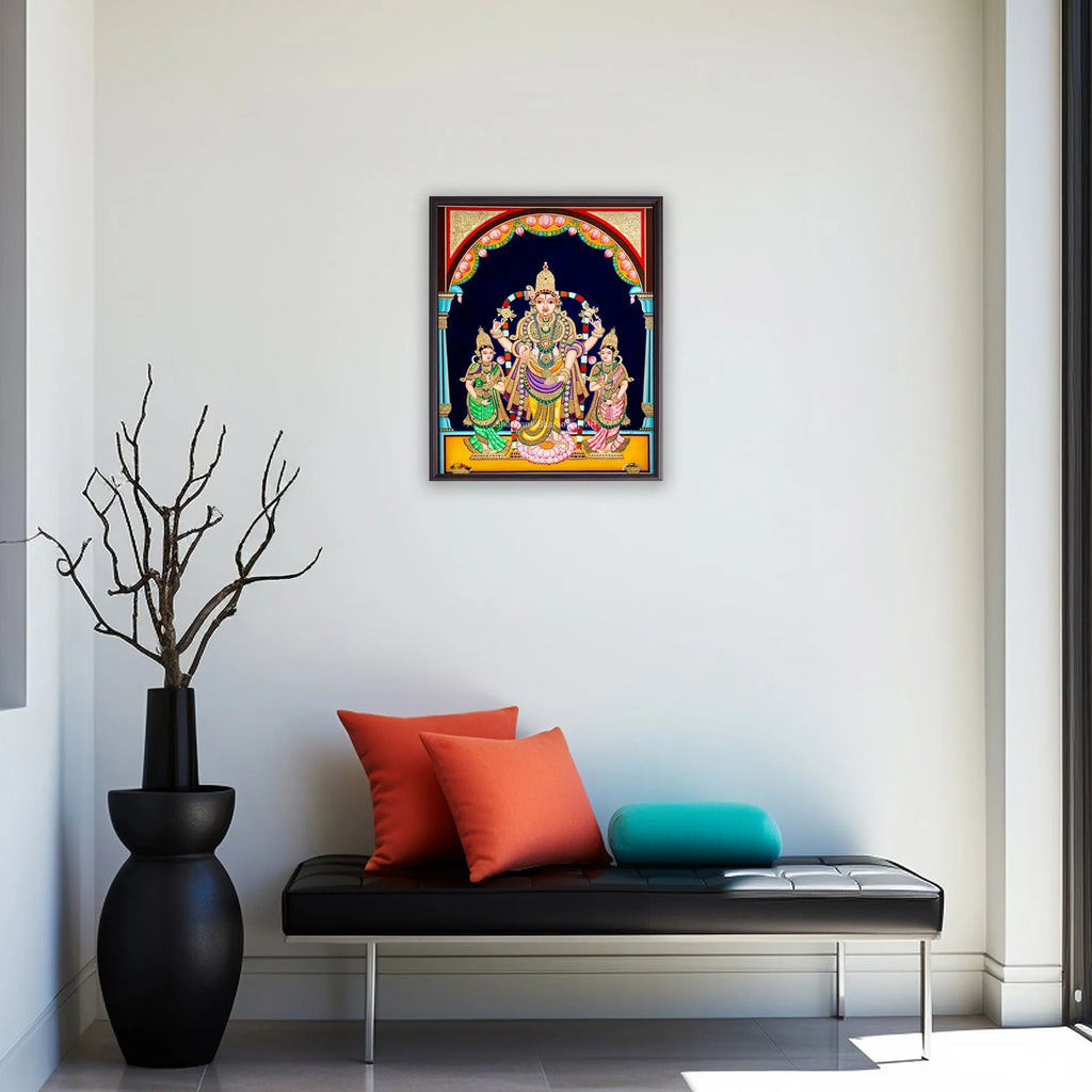 Mysore Painting - Srinivasa along with Sridevi and Bhudevi