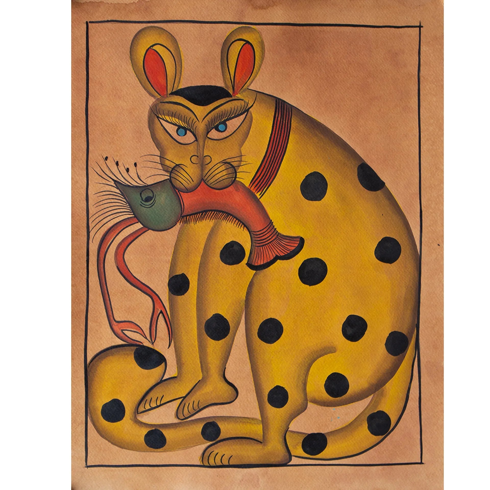 Bengal Pattachitra - Cat with fish